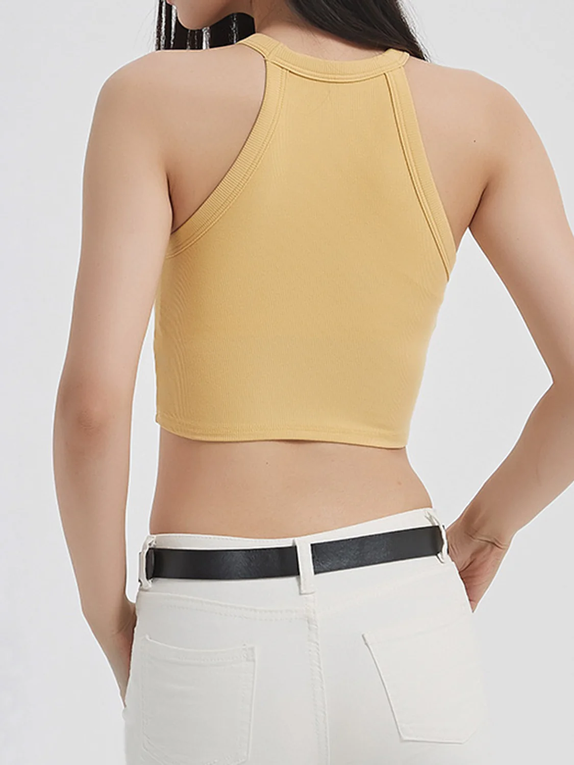 Ribbed Grecian Neck Cropped Tank with Chest Pads - Image 11