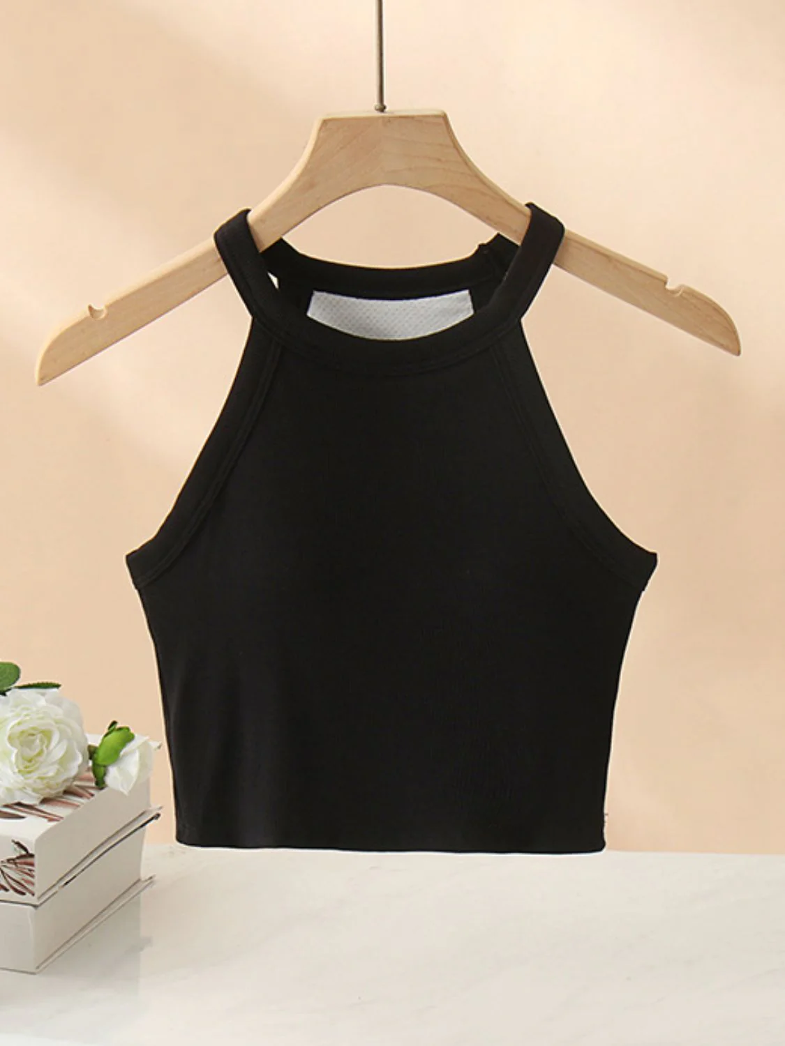 Ribbed Grecian Neck Cropped Tank with Chest Pads - Image 19