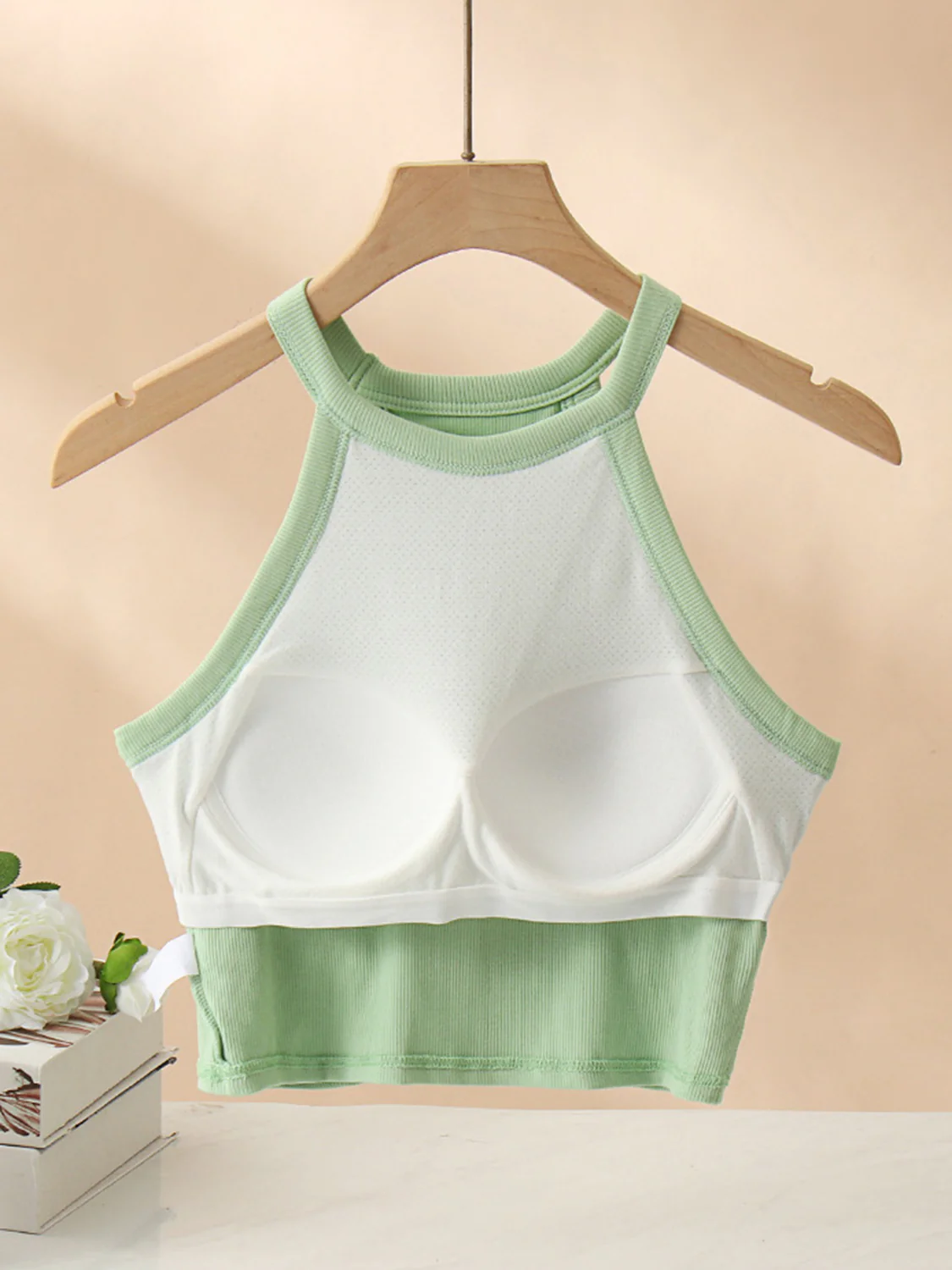 Ribbed Grecian Neck Cropped Tank with Chest Pads - Image 5