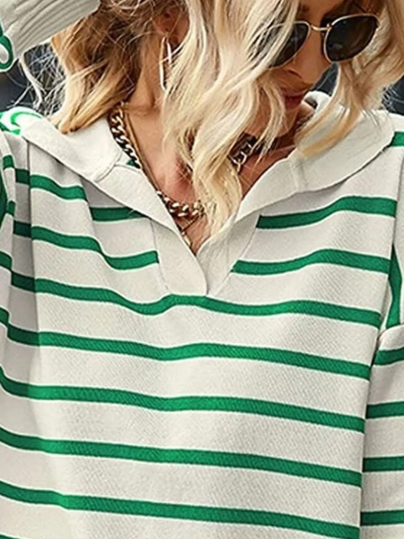 Ribbed Hem Long Sleeve Striped Sweater - Image 6