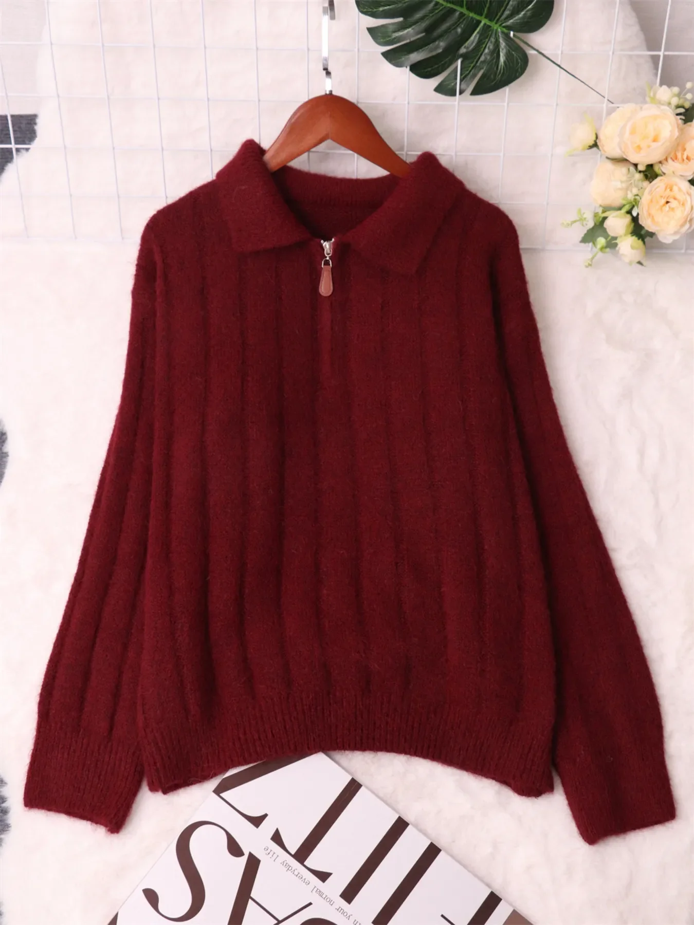 Ribbed Hem Quarter Zip Sweater - Image 15