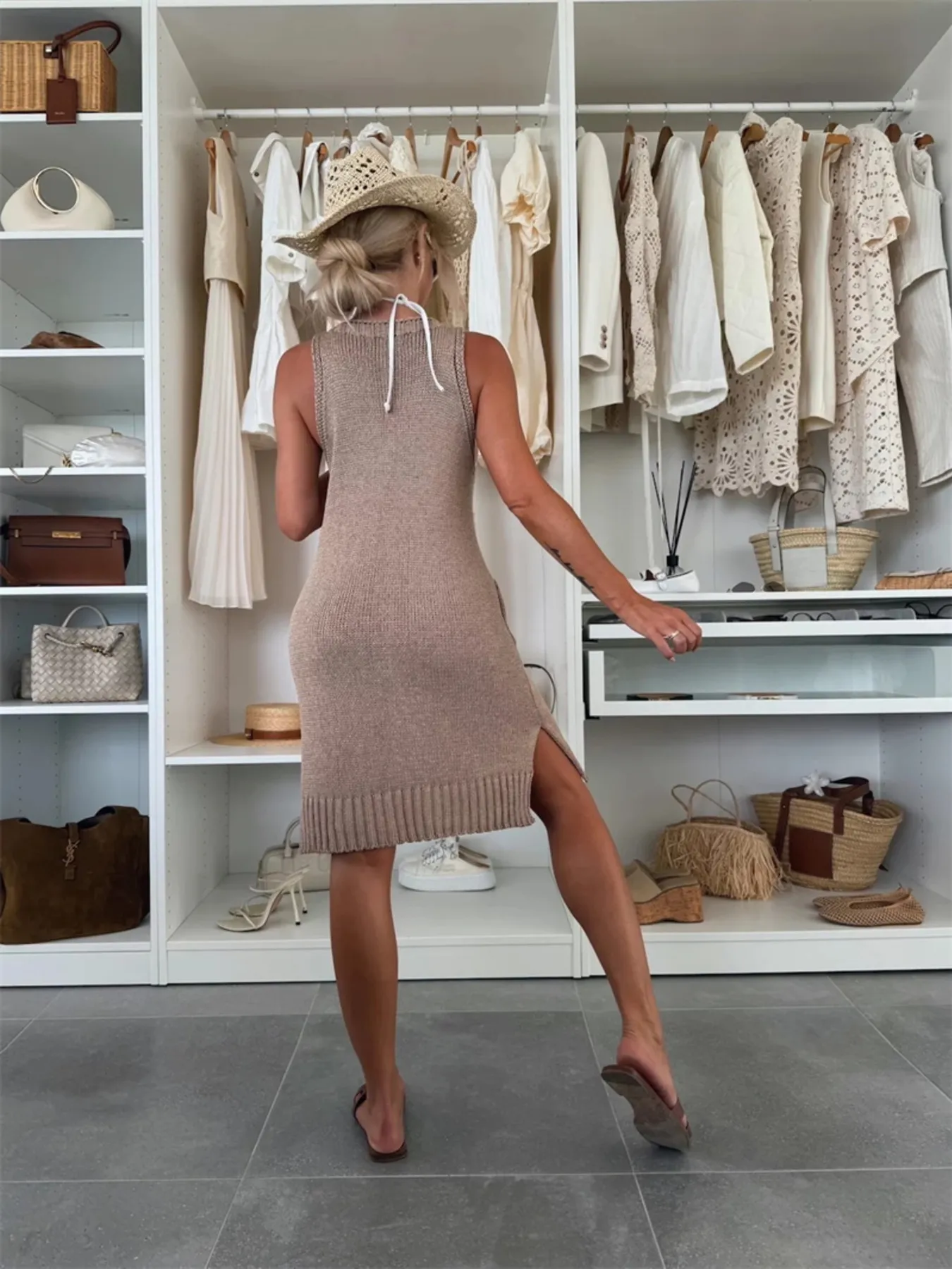 Ribbed Hem V-Neck Sweater Dress - Image 10