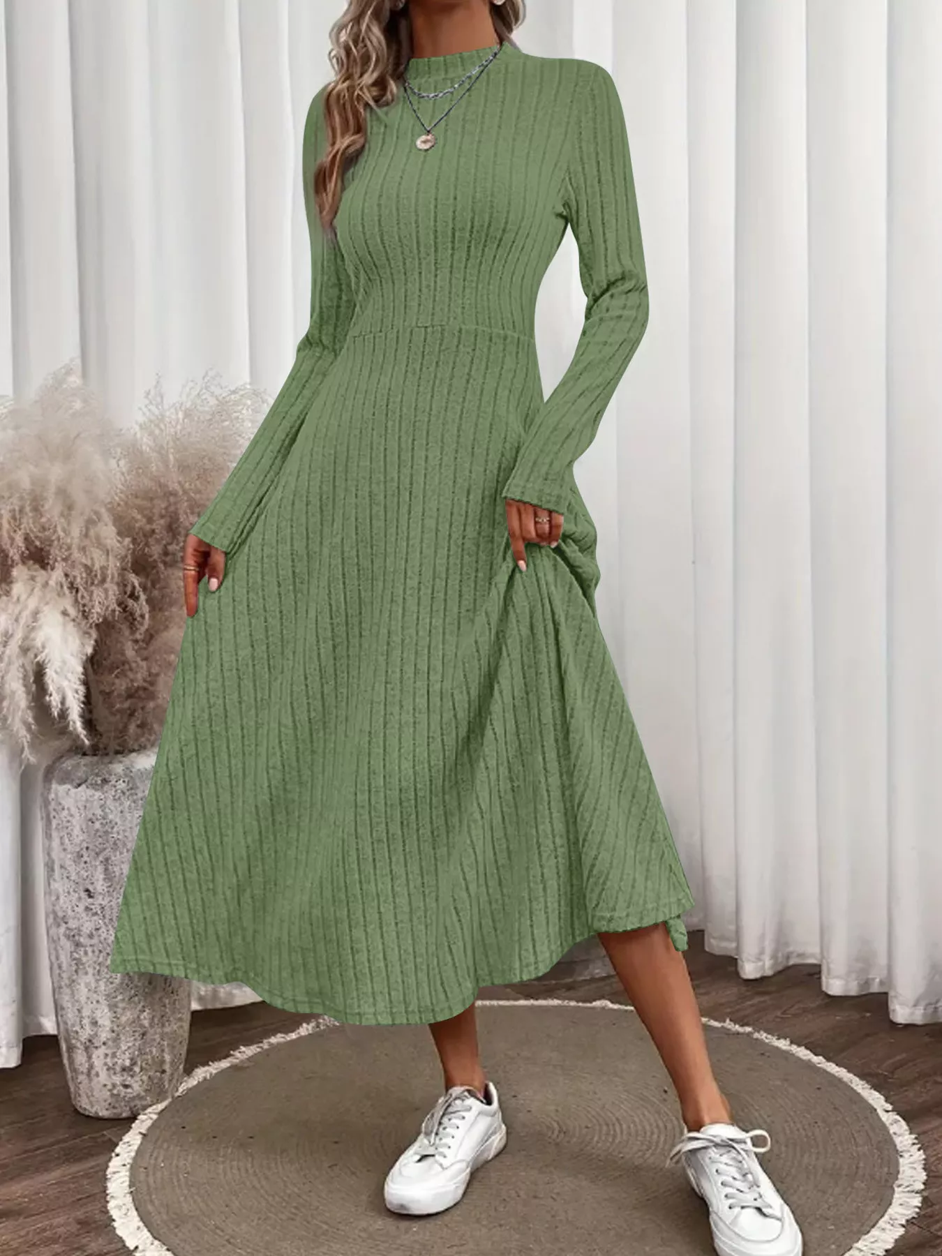 Ribbed Knit A-Line Midi Dress - Image 10