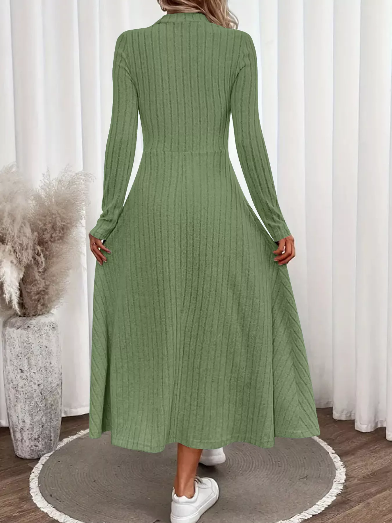 Ribbed Knit A-Line Midi Dress - Image 11