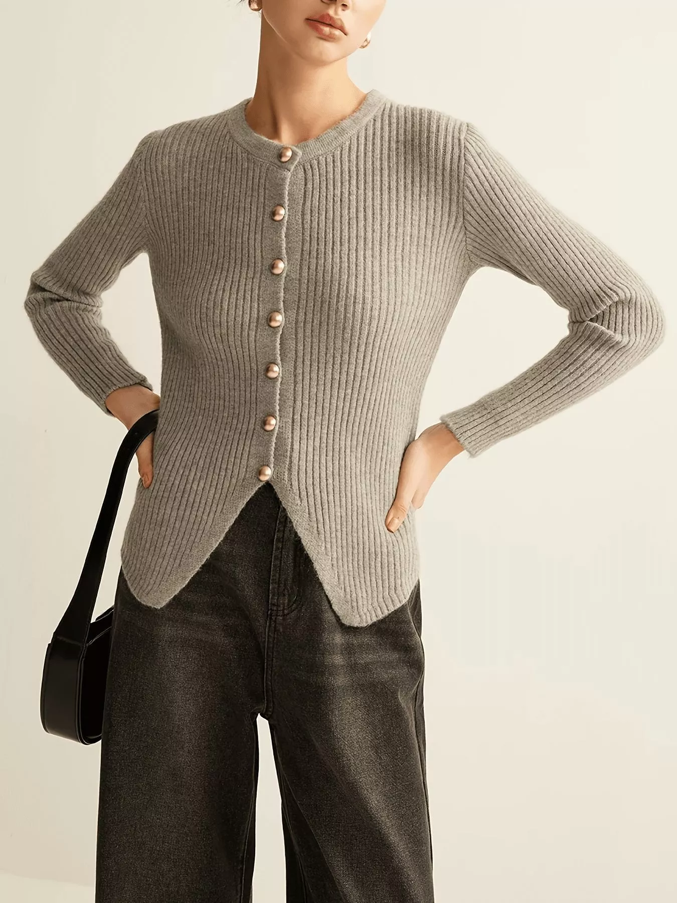 Ribbed Knit Button-Down Cardigan - Image 6