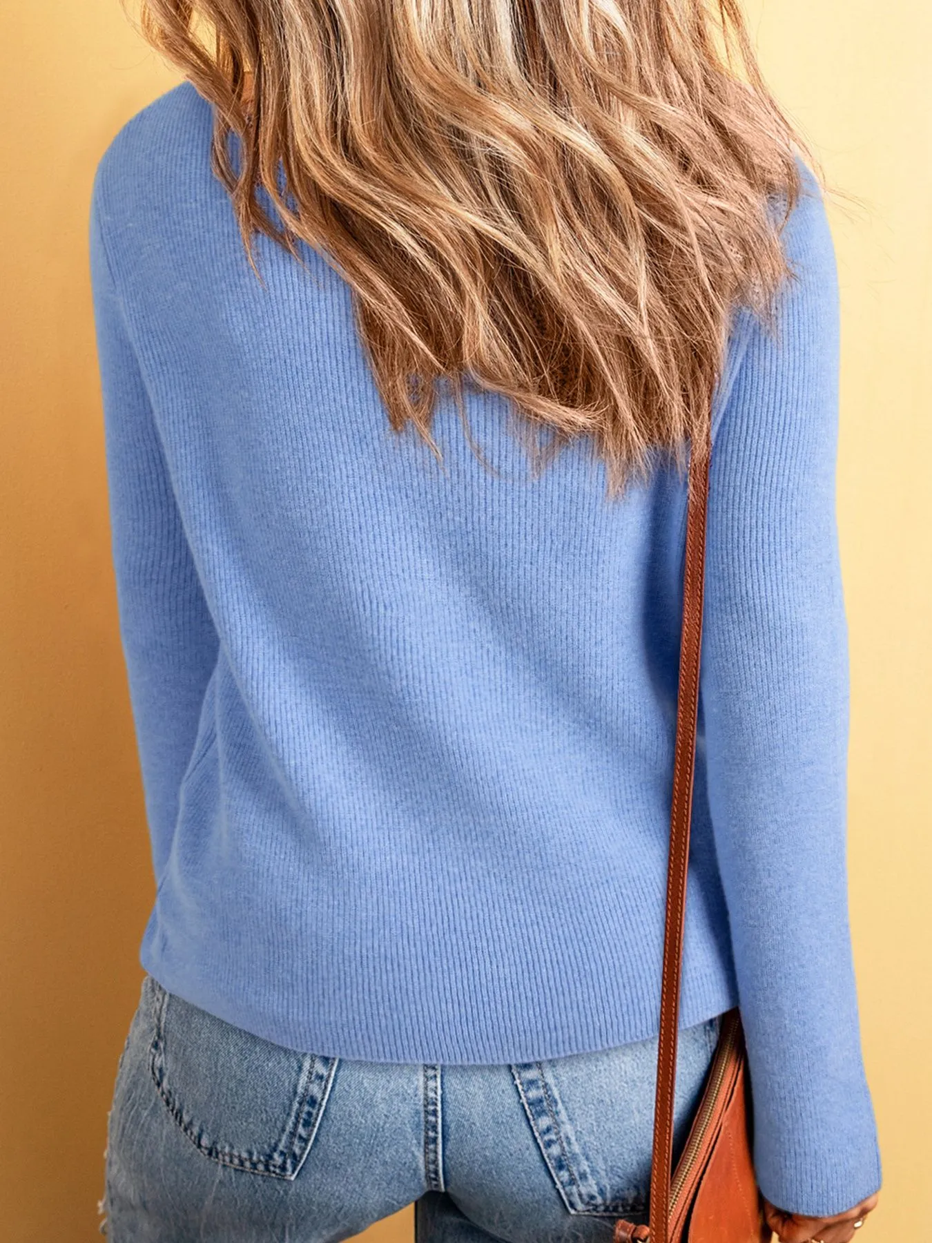 Ribbed Knit Button Front V Neck Cardigan - Image 5
