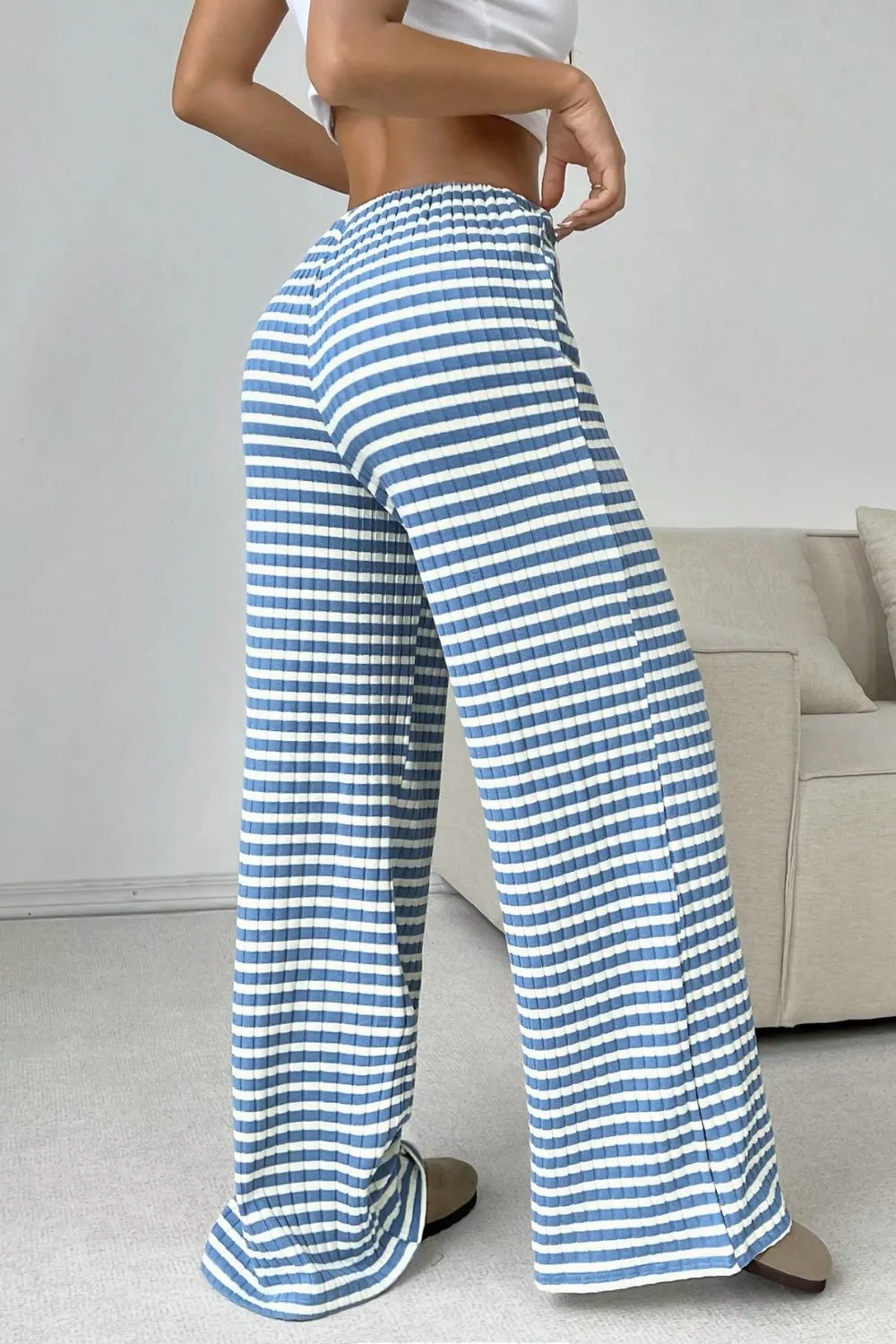 Ribbed Knit Drawstring Wide Leg Pants - Image 10