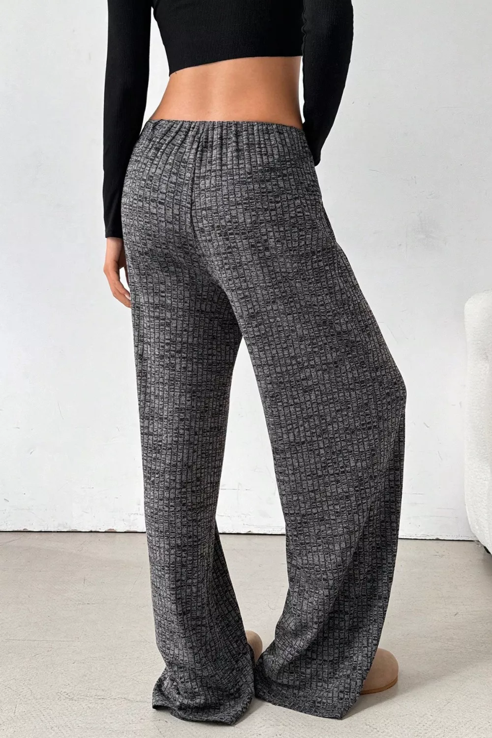 Ribbed Knit Drawstring Wide Leg Pants - Image 14