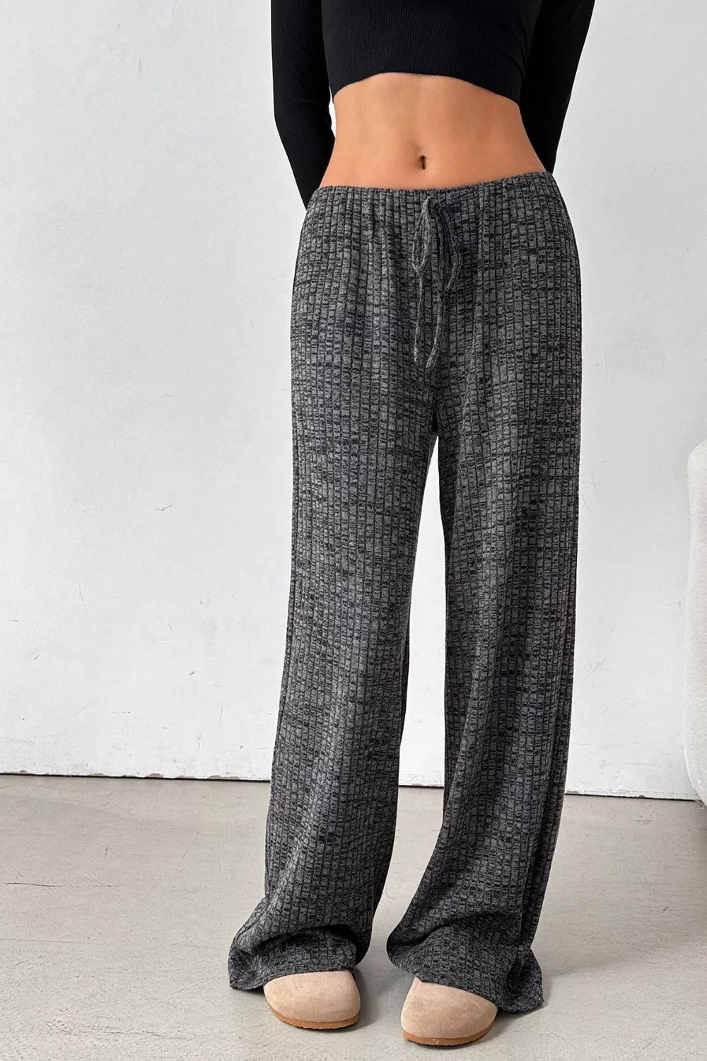 Ribbed Knit Drawstring Wide Leg Pants - Image 16
