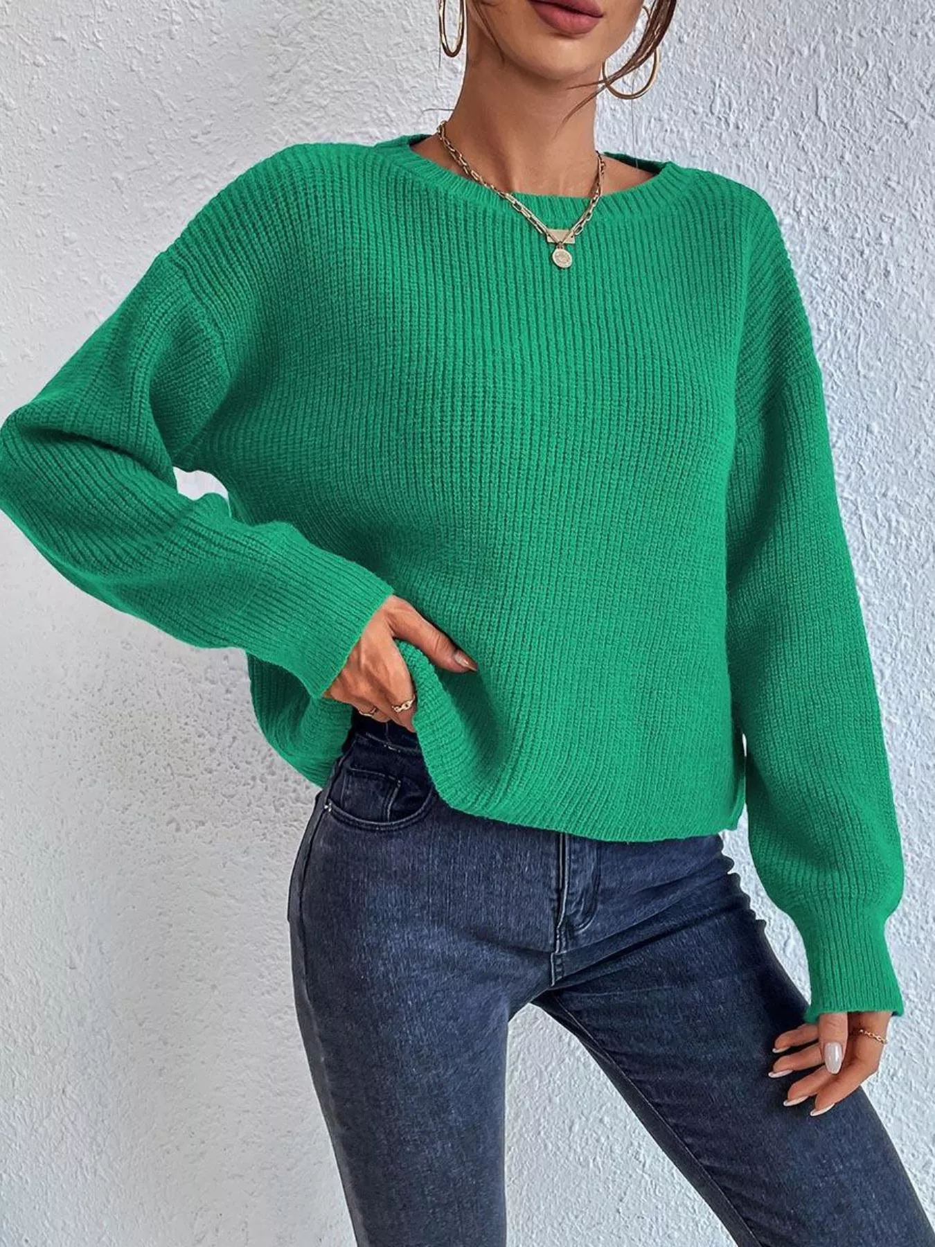 Ribbed Knit Dropped Shoulder Sweater - Image 14