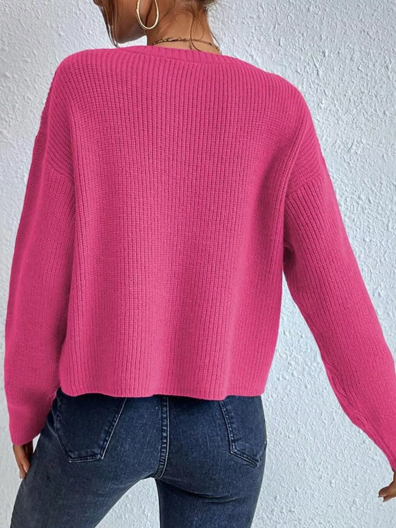 Ribbed Knit Dropped Shoulder Sweater - Image 17