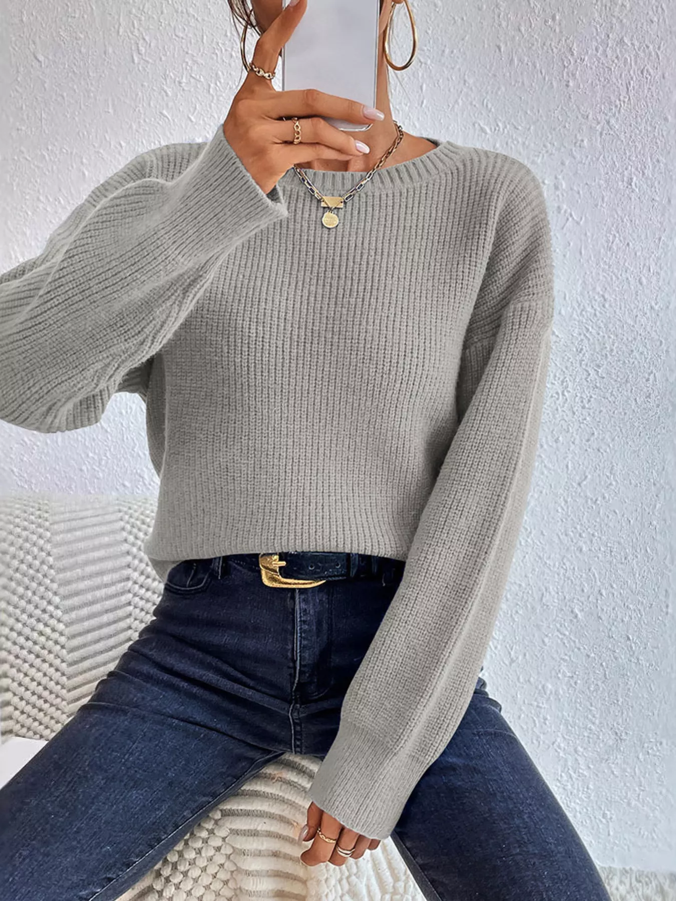 Ribbed Knit Dropped Shoulder Sweater - Image 18