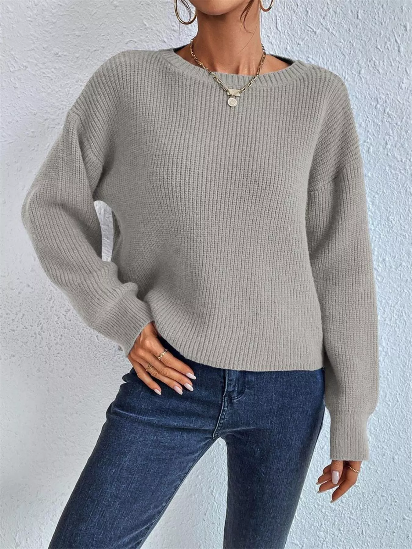 Ribbed Knit Dropped Shoulder Sweater - Image 19