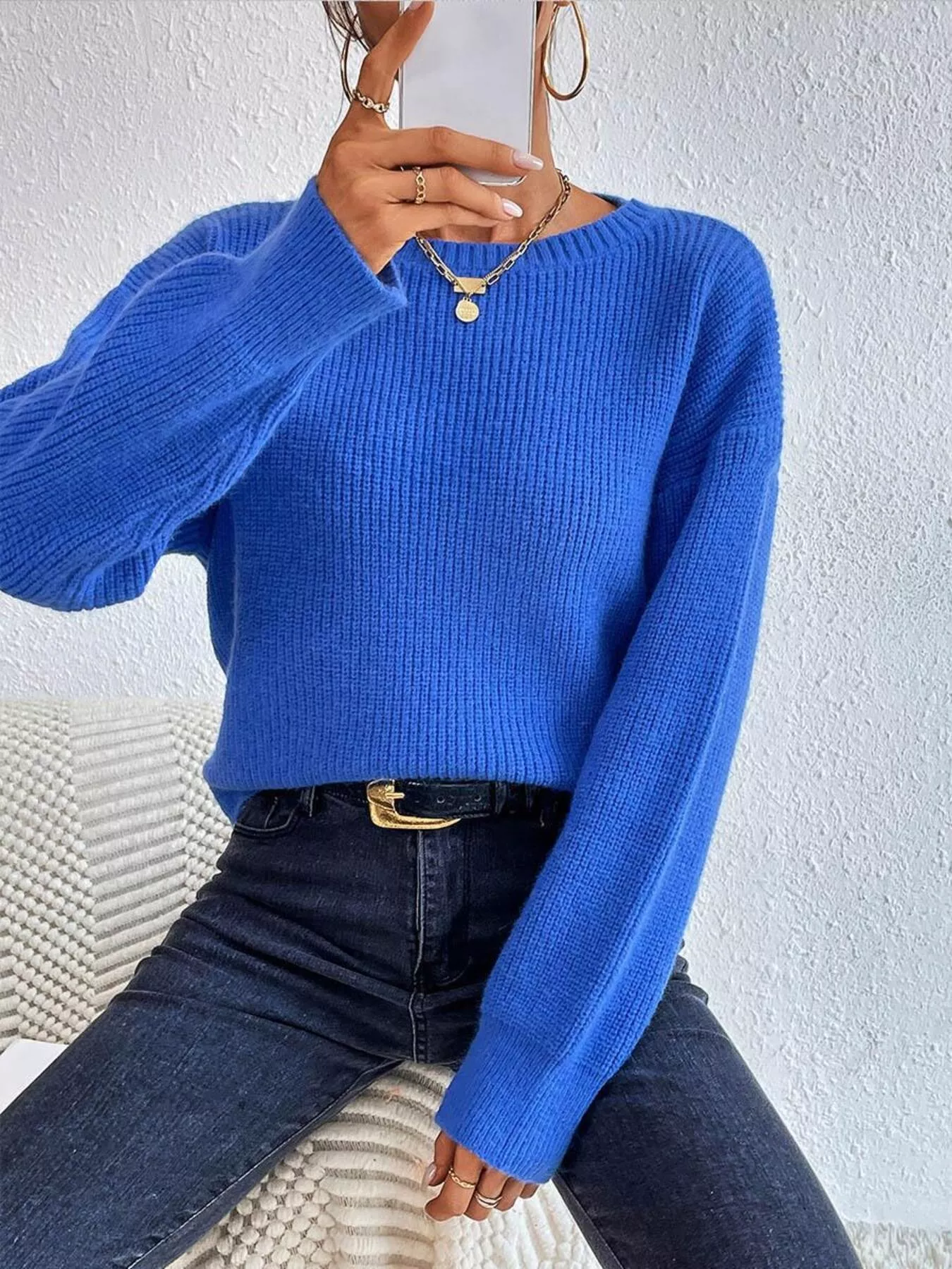 Ribbed Knit Dropped Shoulder Sweater - Image 4
