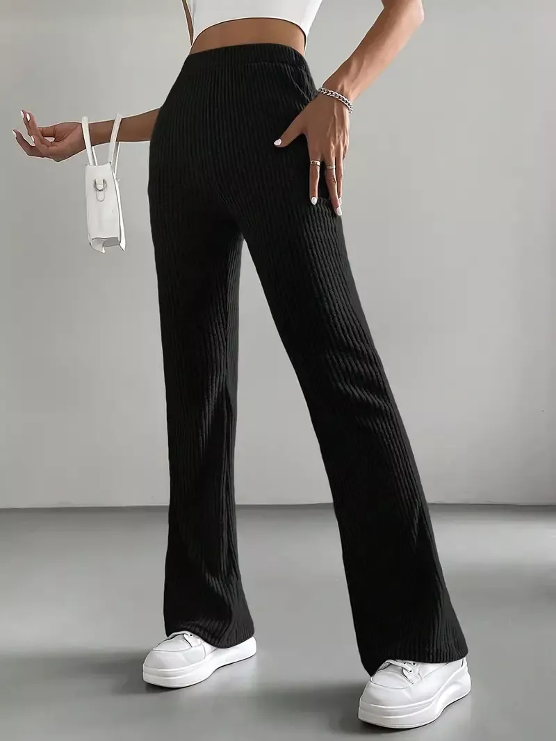 Ribbed Knit High Waist Flare Pants - Image 10