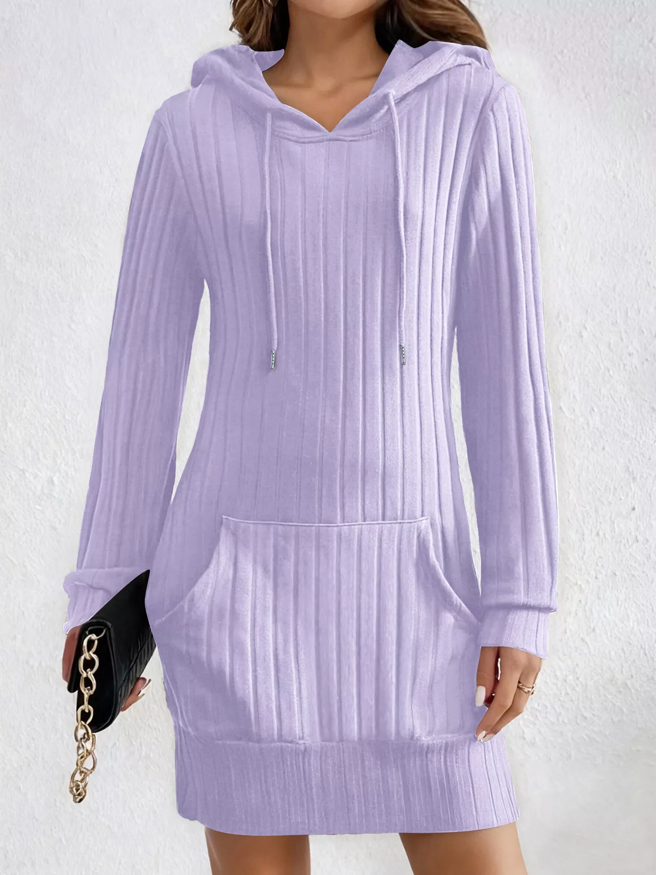 Ribbed Knit Hoodie Dress - Image 13