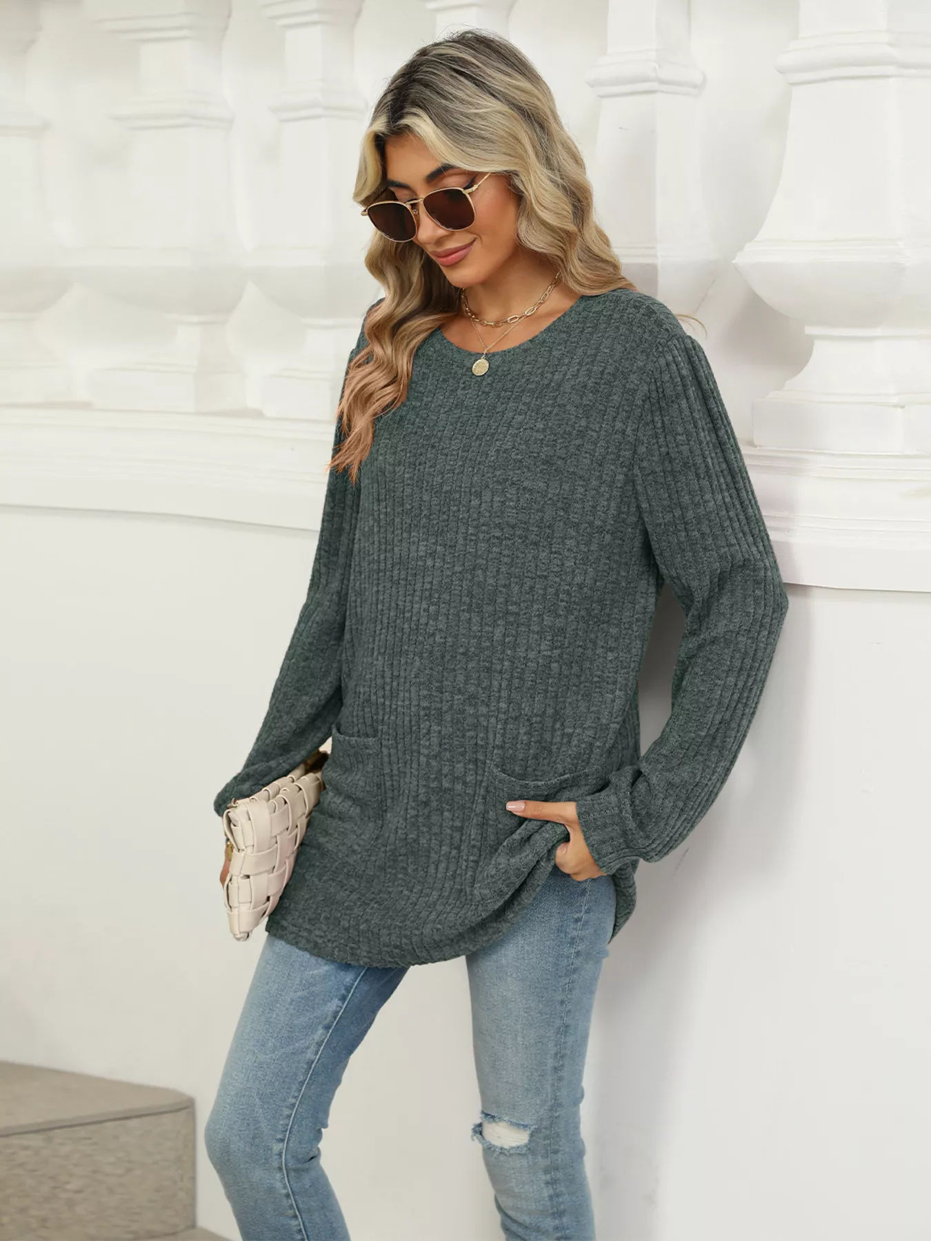 Ribbed Knit Long Sleeve T-Shirt - Image 7