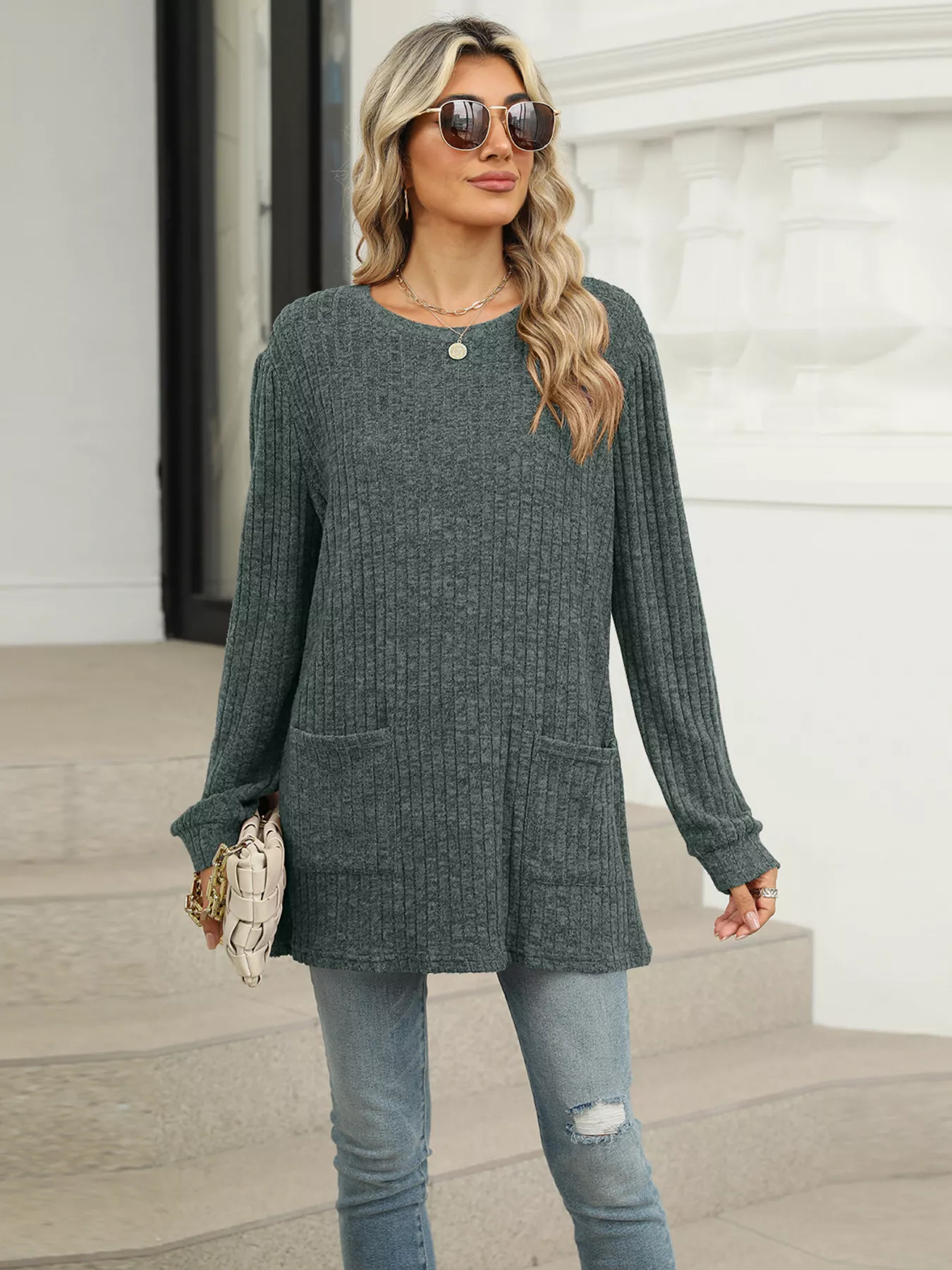 Ribbed Knit Long Sleeve T-Shirt - Image 8