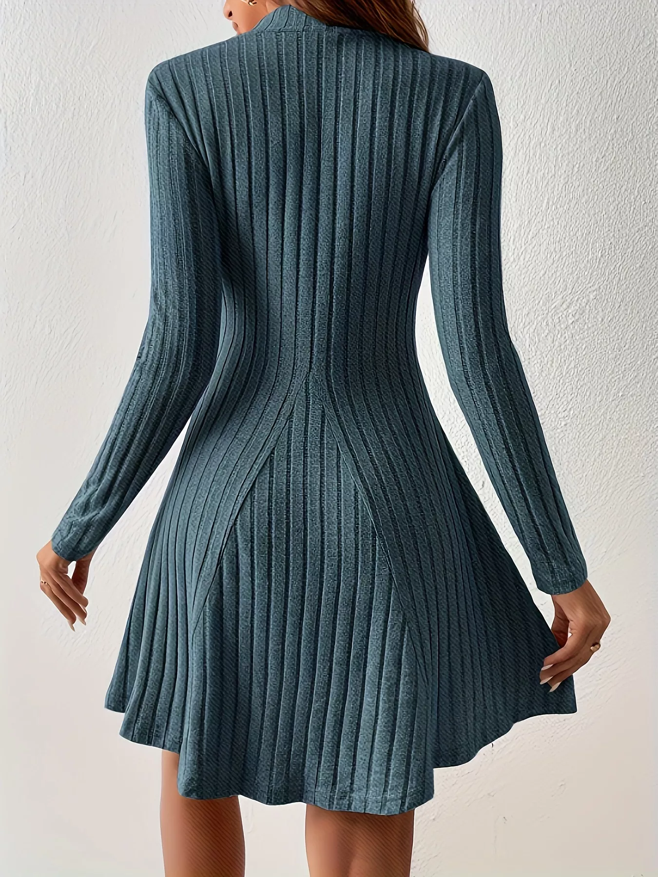 Ribbed Knit Mock Neck Long Sleeve Dress - Image 5