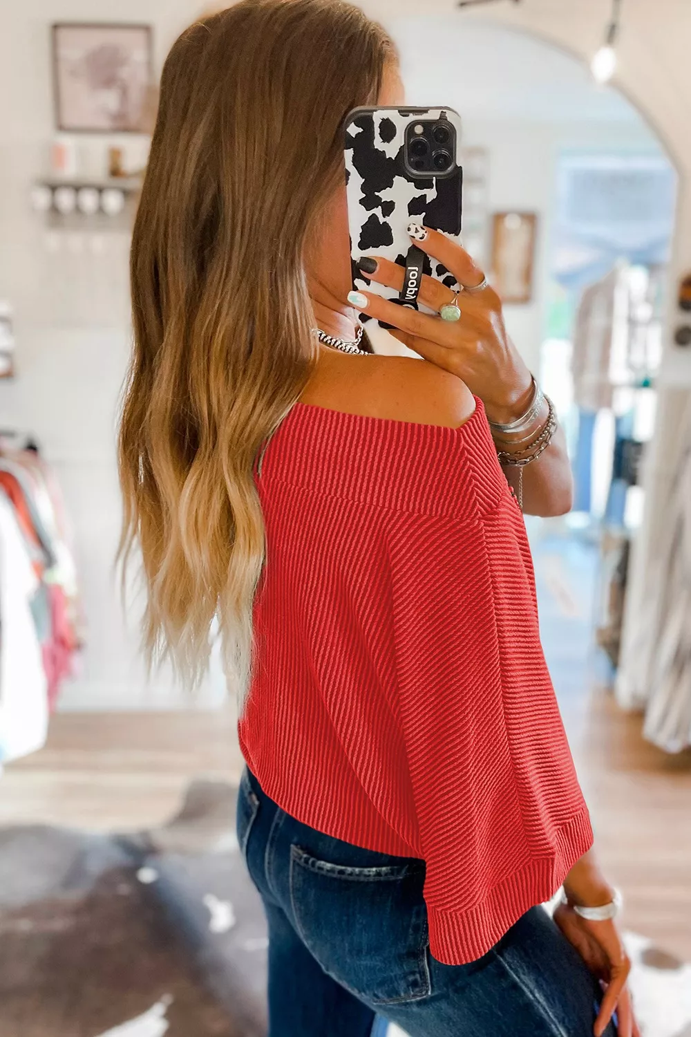 Ribbed Knit Off-Shoulder Blouse - Image 10