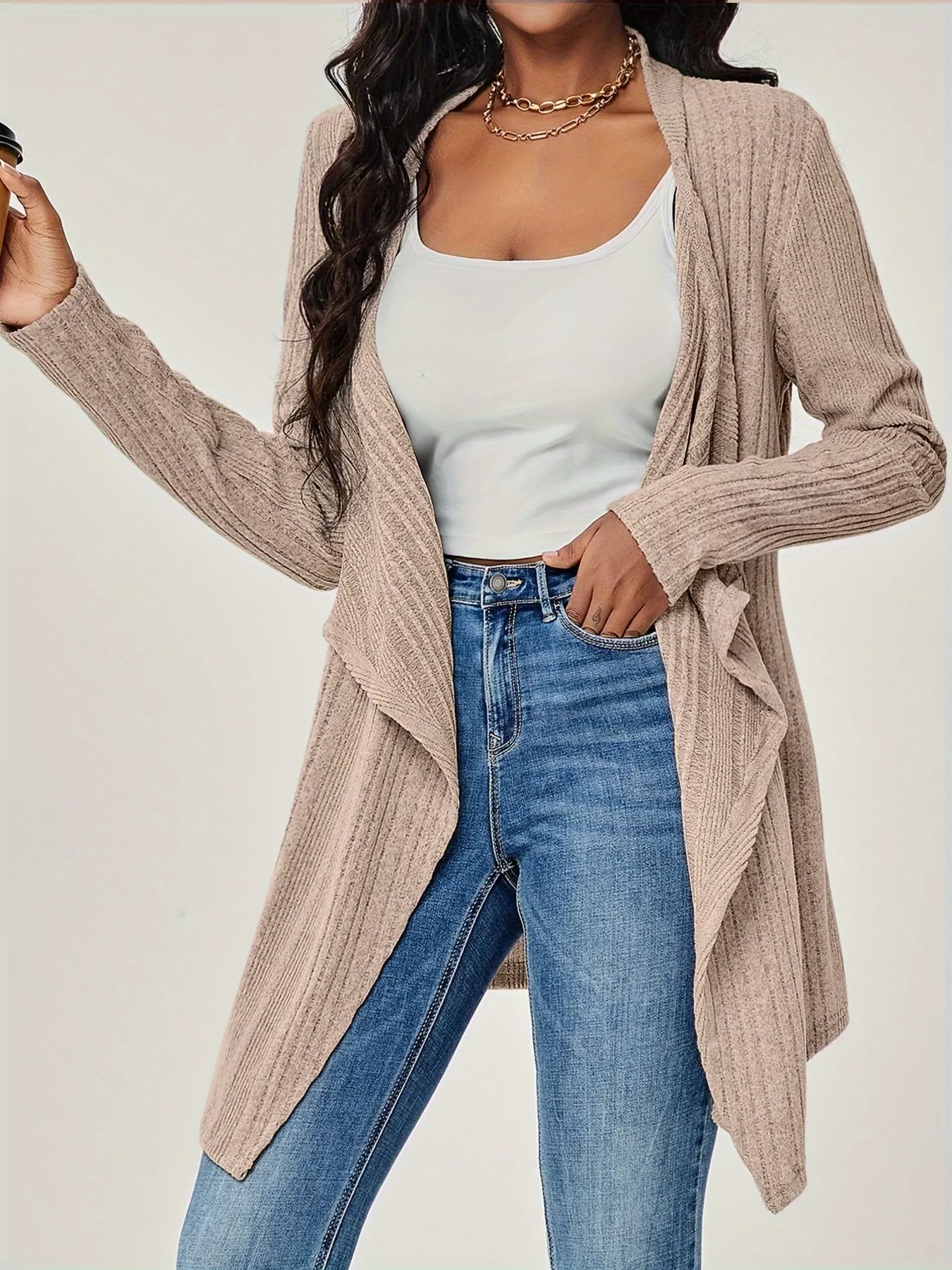 Ribbed Knit Open Front Cardigan - Image 8