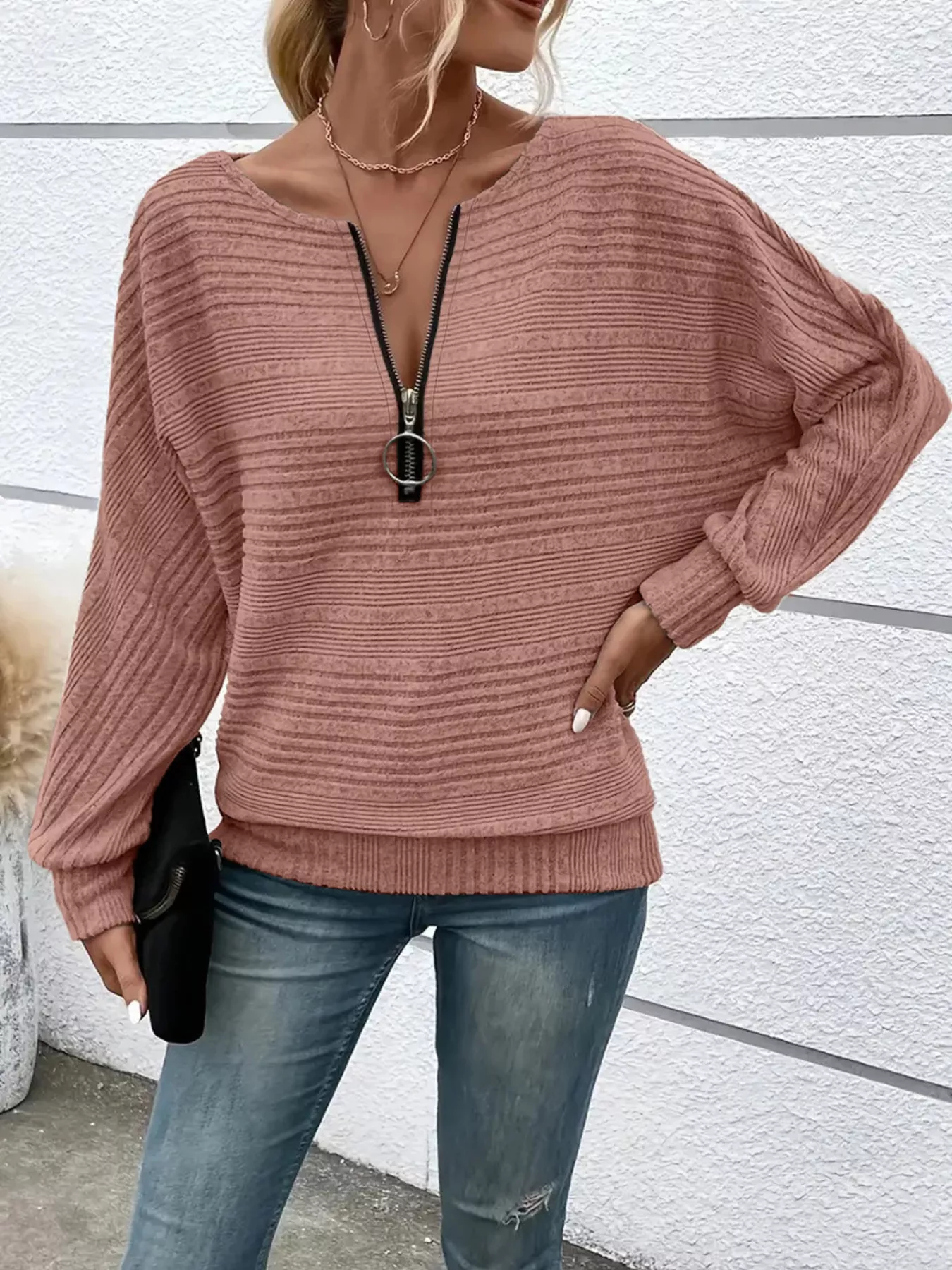 Ribbed Knit Quarter Zip Sweatshirt - Image 13