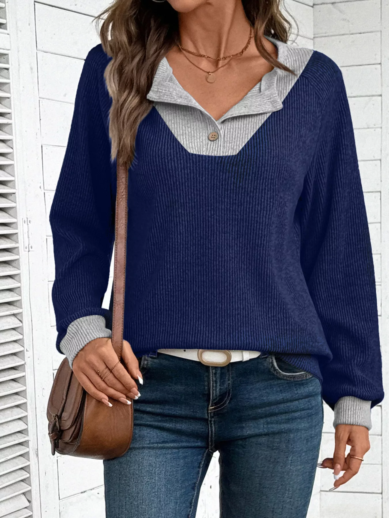 Ribbed Knit Two-Tone Top - Image 17