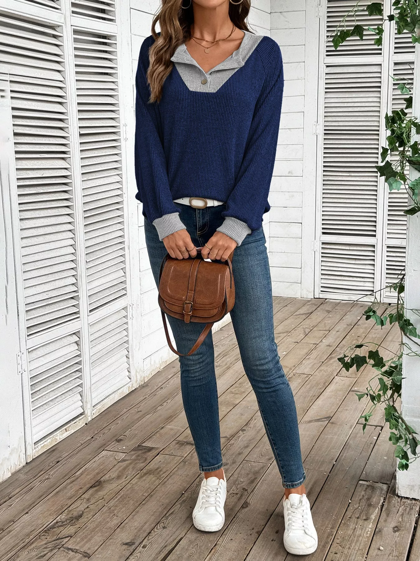 Ribbed Knit Two-Tone Top - Image 20