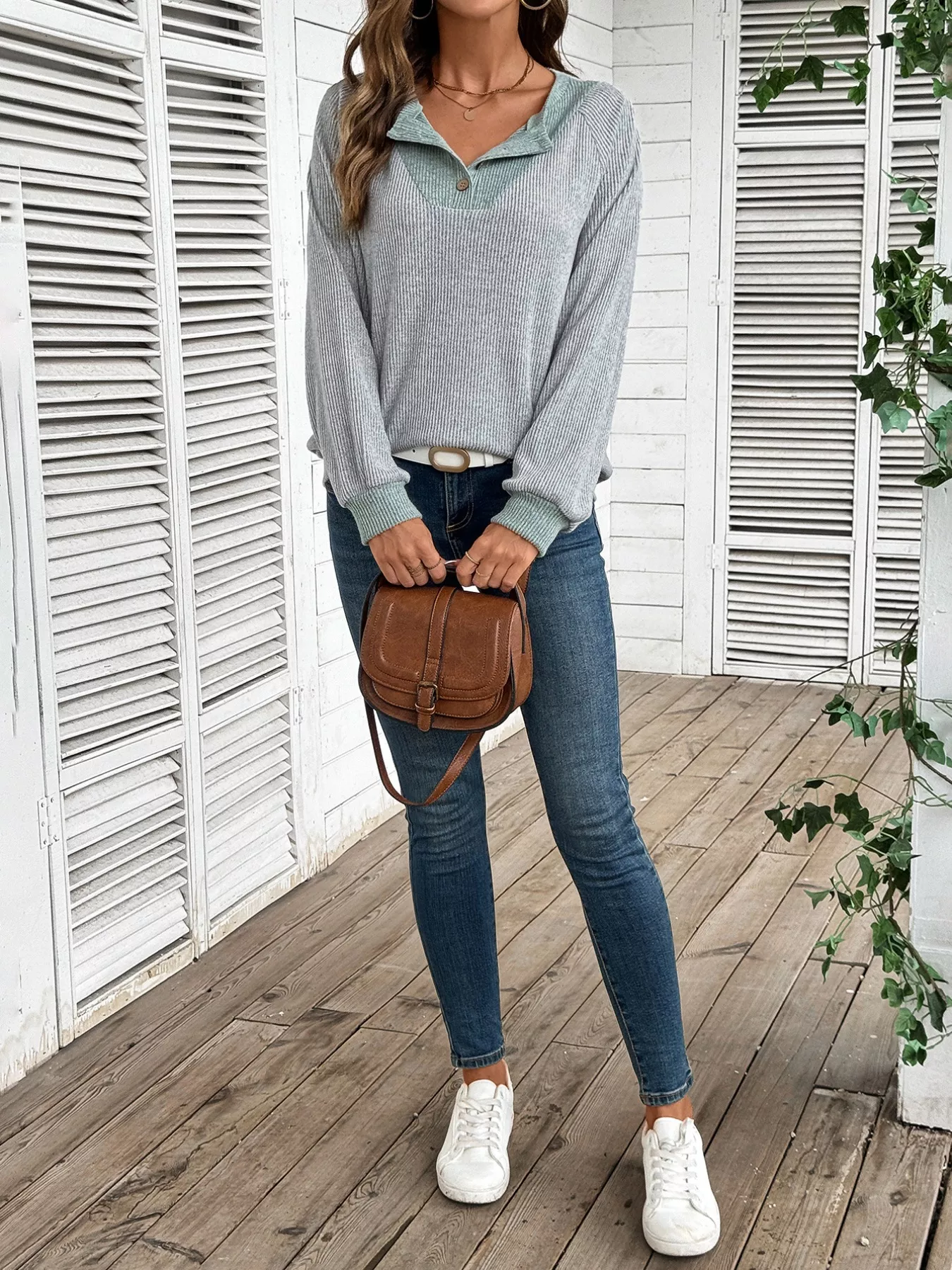 Ribbed Knit Two-Tone Top - Image 30