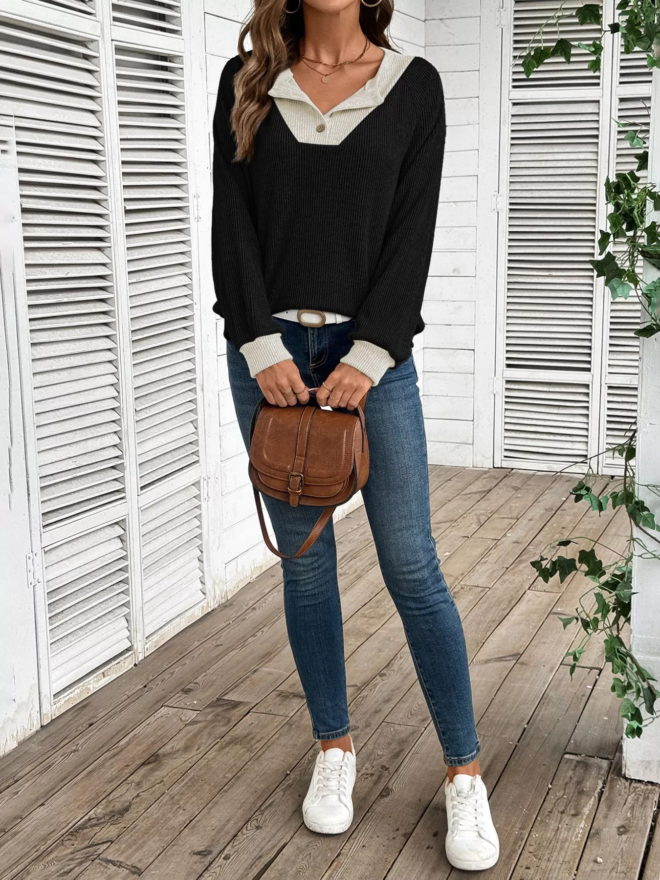 Ribbed Knit Two-Tone Top - Image 4