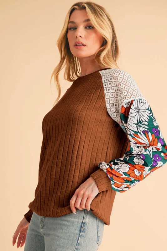 ribbed lace patch floral sweatshirt - Image 19