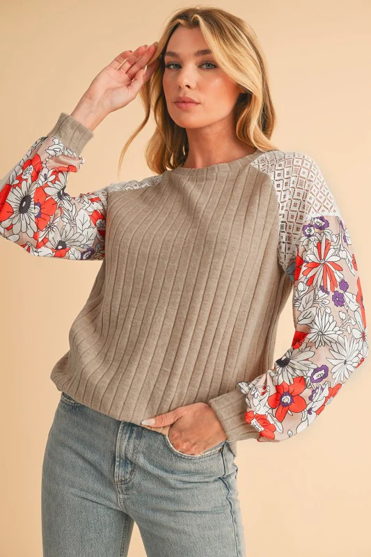 ribbed lace patch floral sweatshirt - Image 7