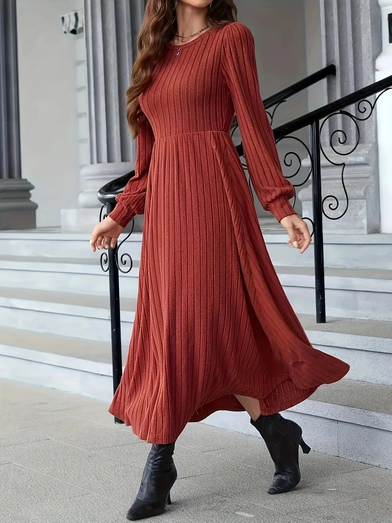 Ribbed Long Sleeve Sweater Dress - Image 3