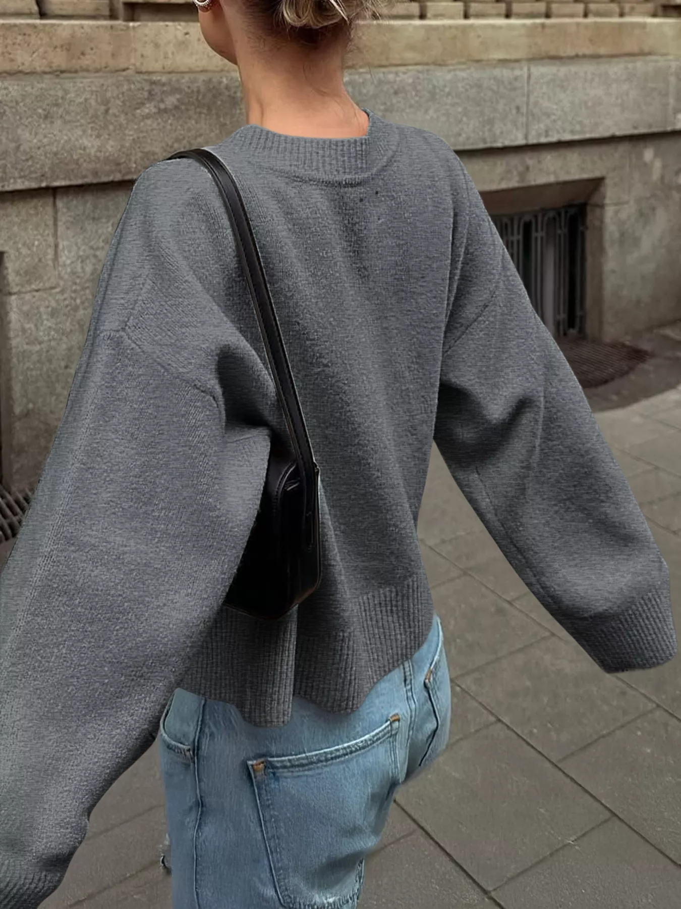 Ribbed Round Neck Dropped Shoulder Sweater - Image 4