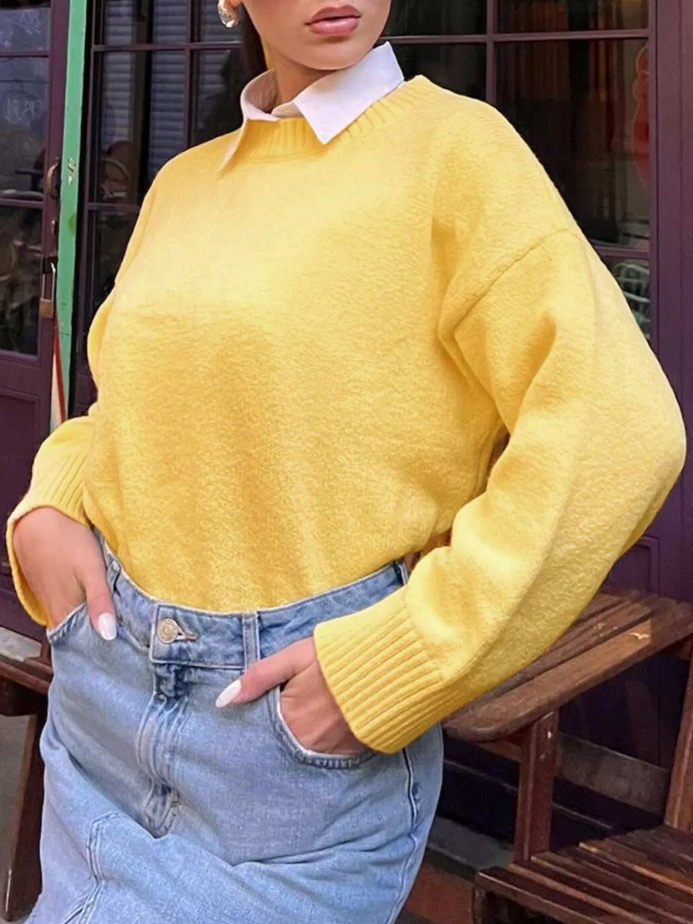 Ribbed Round Neck Dropped Shoulder Sweater - Image 7