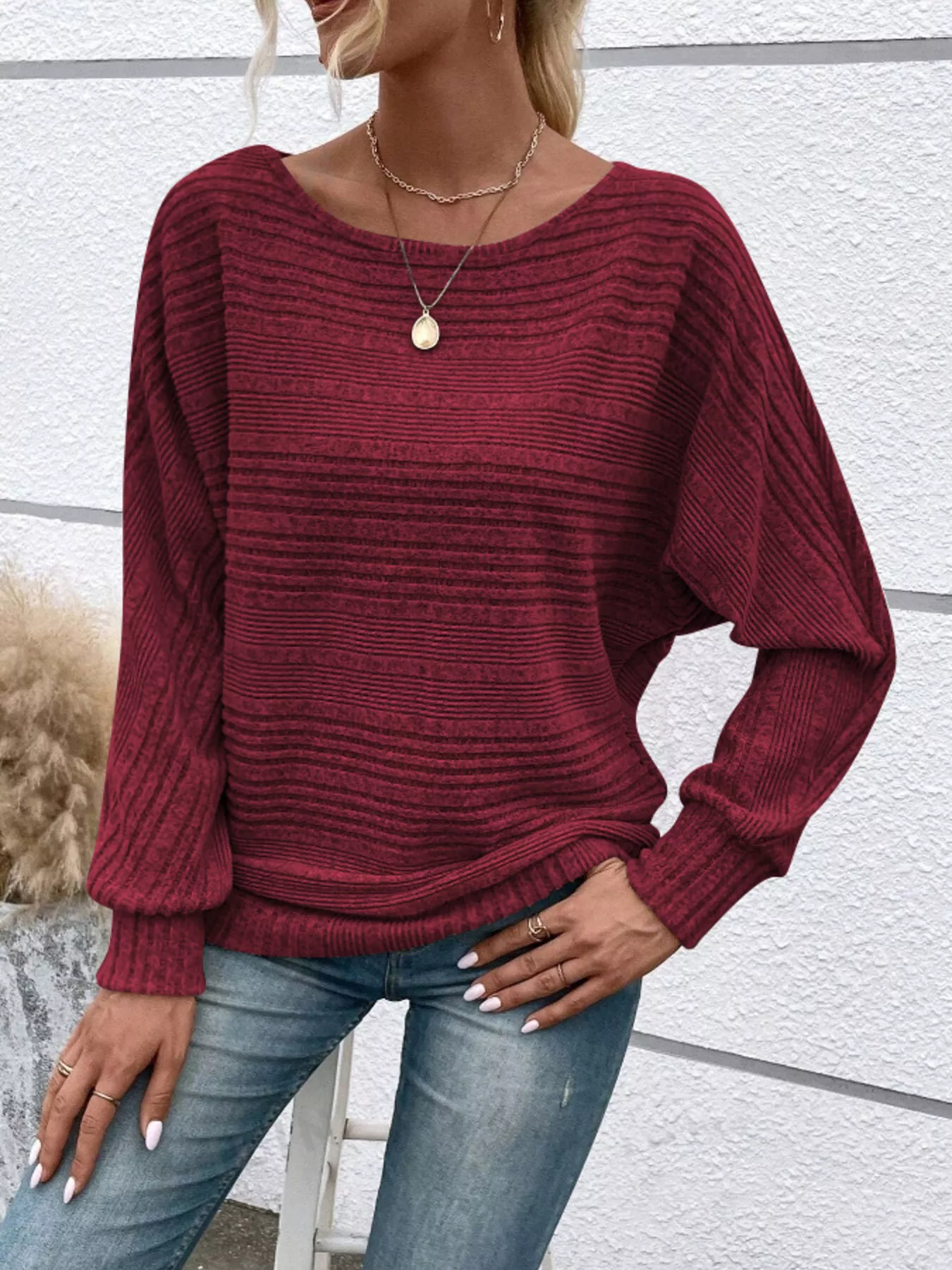 Ribbed Round Neck Long Sleeve Top - Image 11