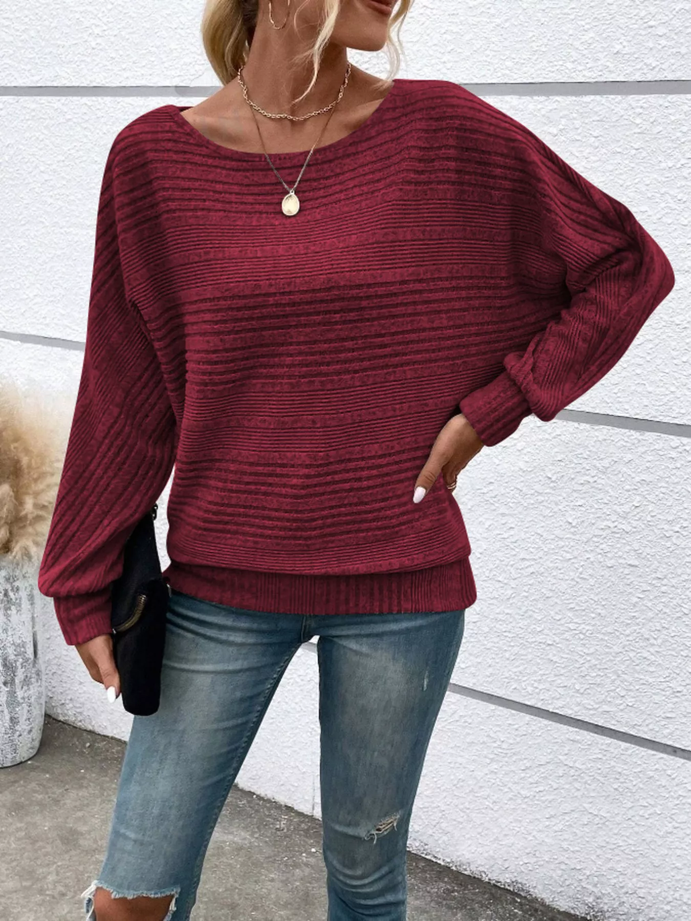 Ribbed Round Neck Long Sleeve Top - Image 12