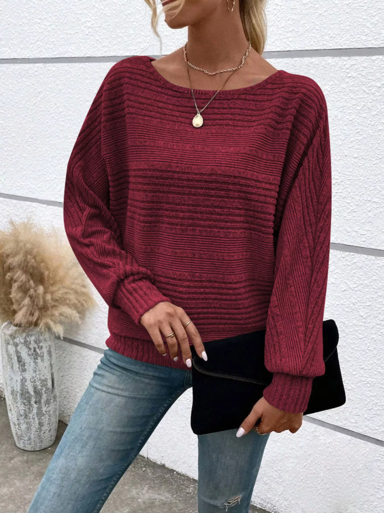 Ribbed Round Neck Long Sleeve Top - Image 13