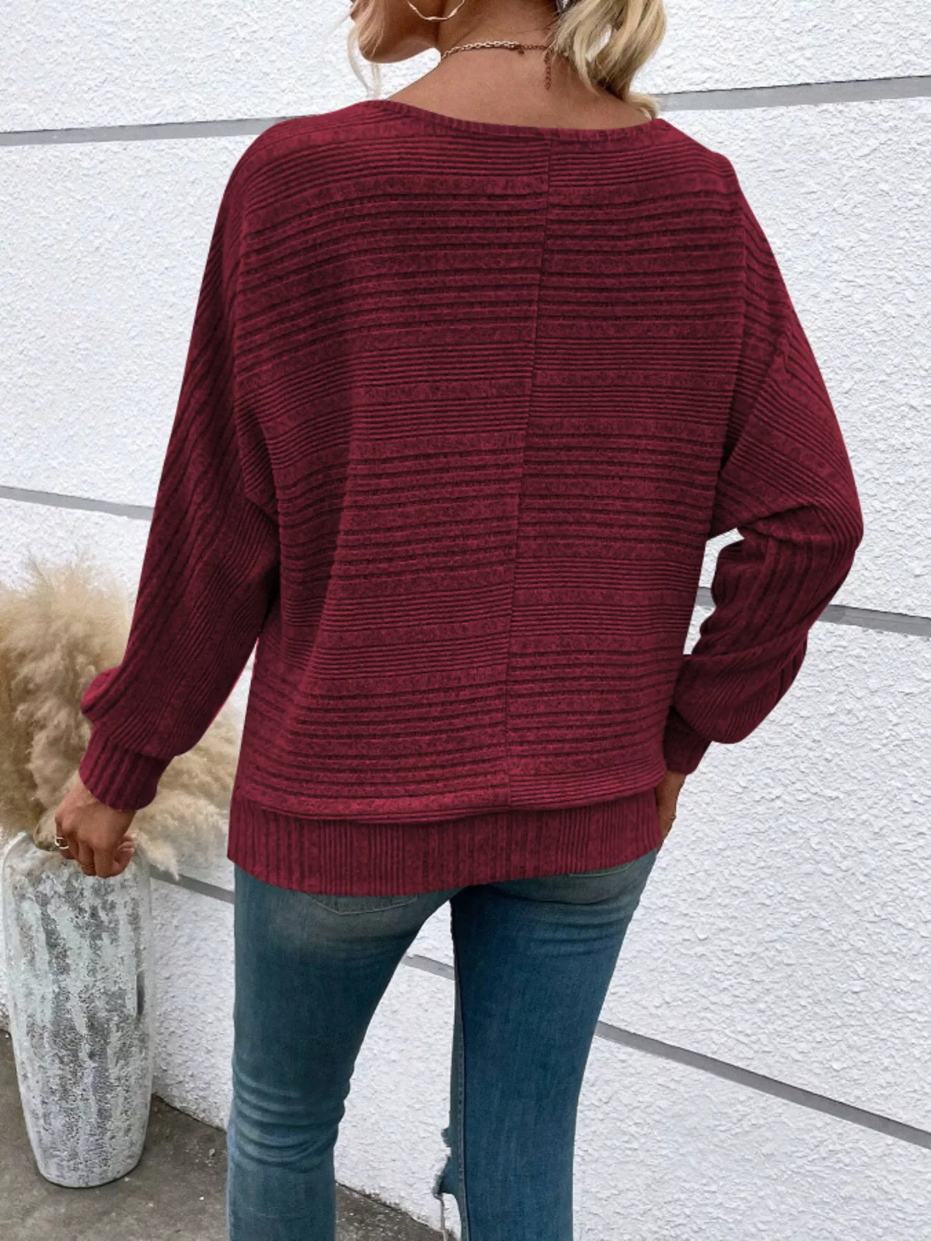 Ribbed Round Neck Long Sleeve Top - Image 14