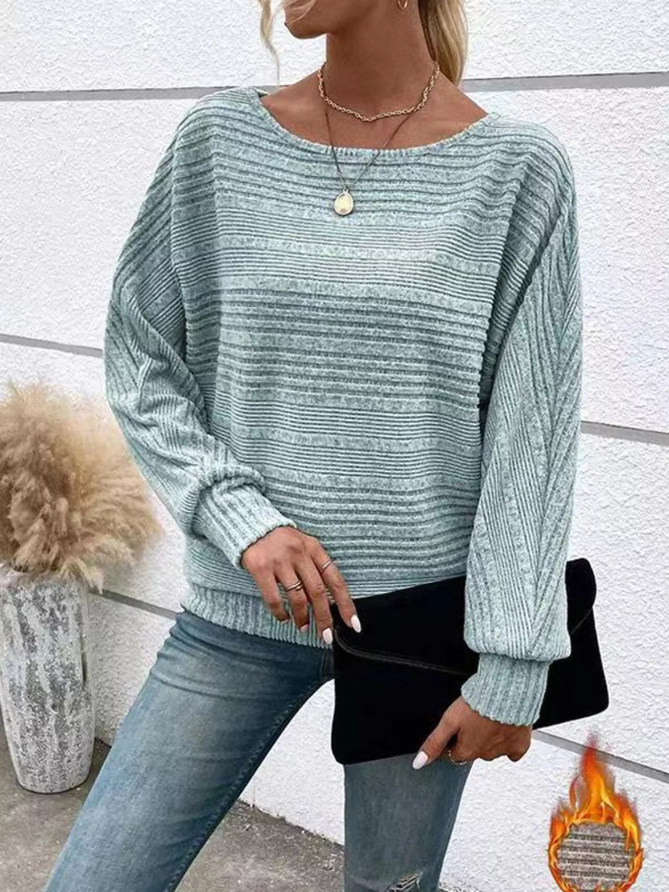 Ribbed Round Neck Long Sleeve Top - Image 15