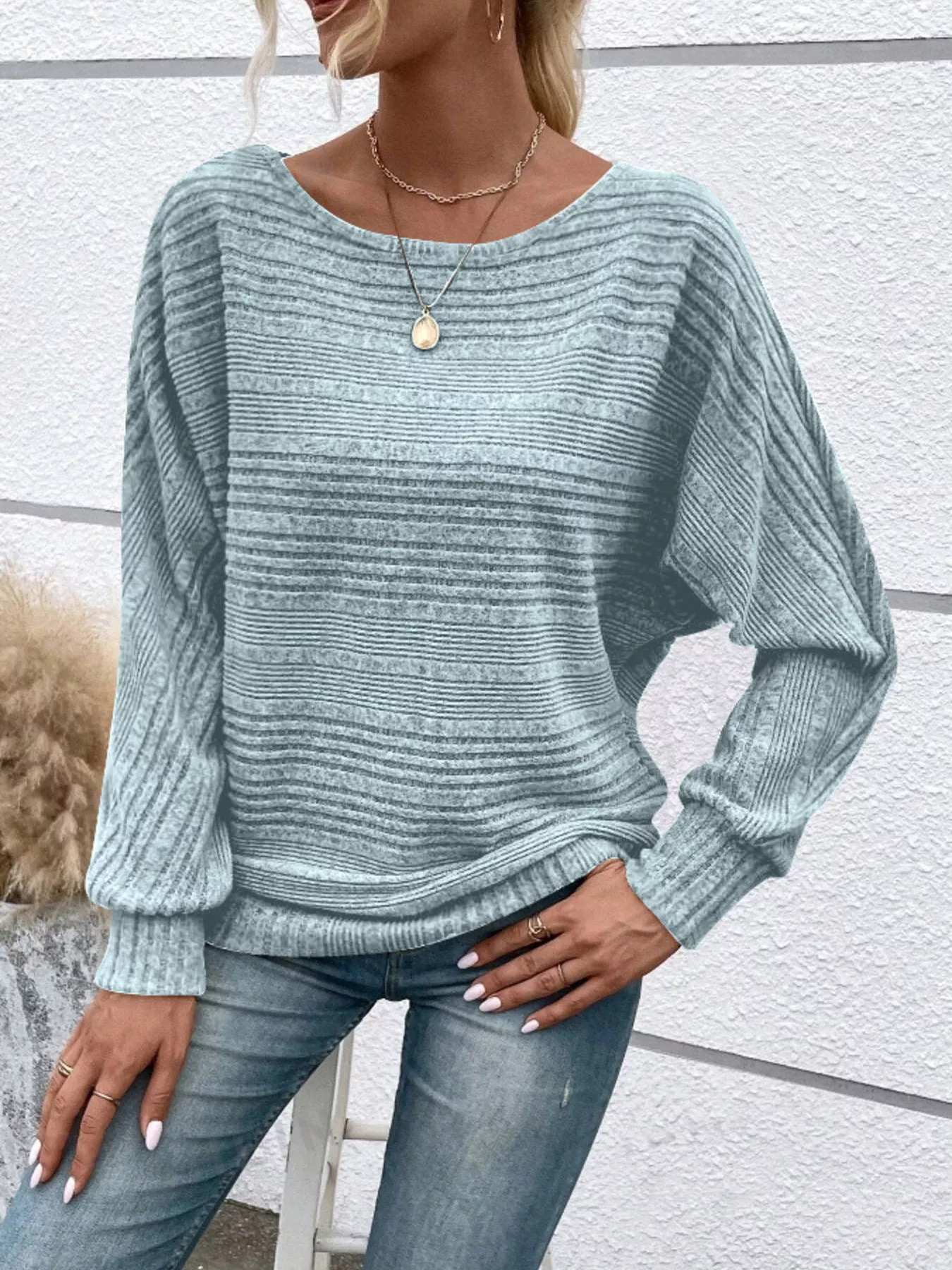 Ribbed Round Neck Long Sleeve Top - Image 16