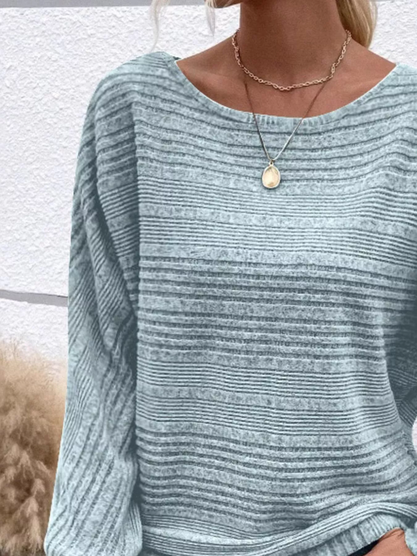 Ribbed Round Neck Long Sleeve Top - Image 17