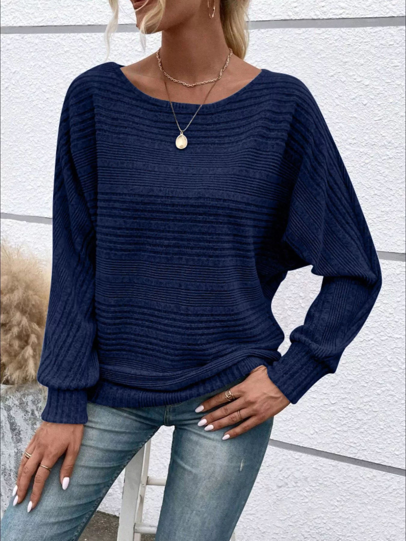 Ribbed Round Neck Long Sleeve Top - Image 18