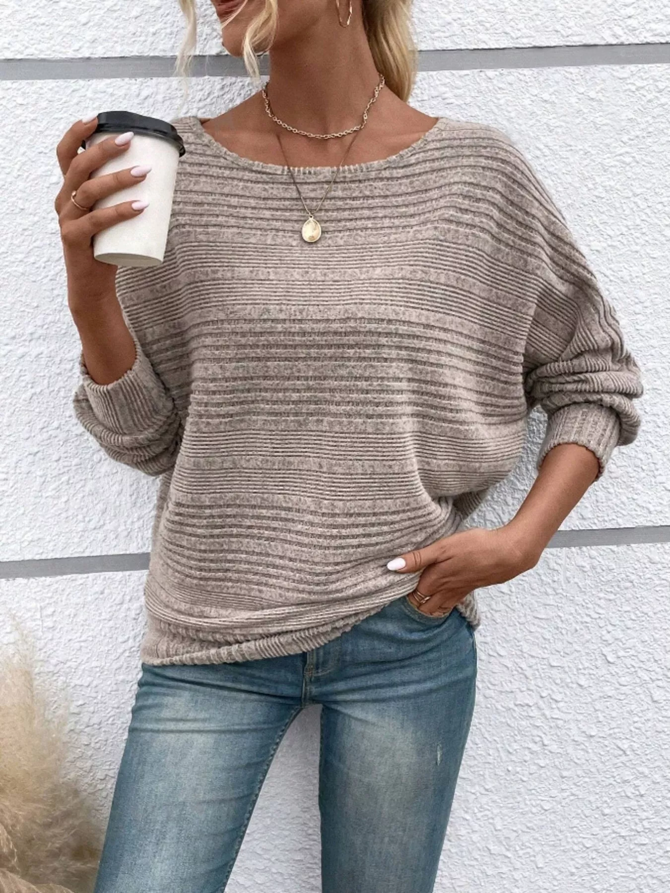 Ribbed Round Neck Long Sleeve Top - Image 2