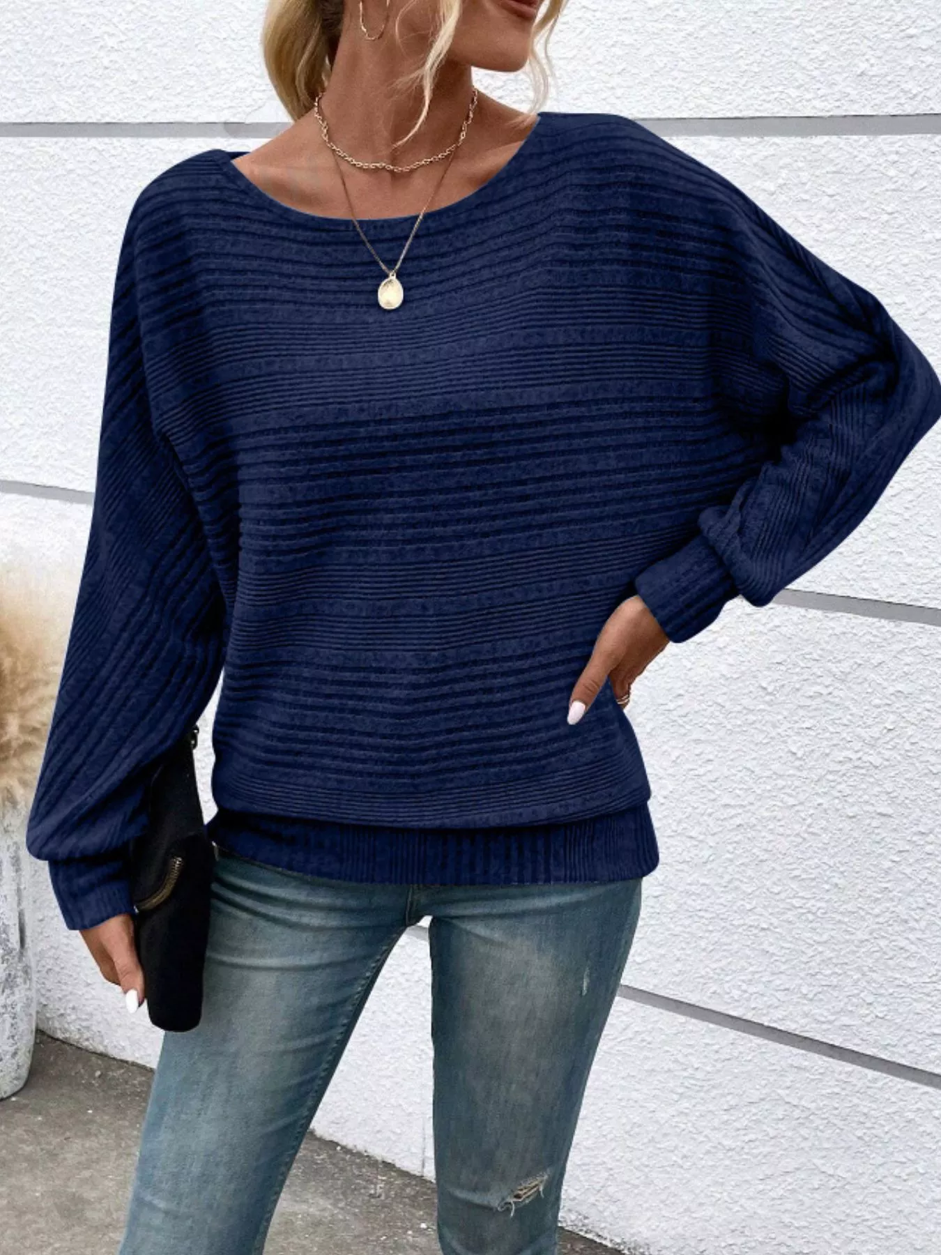 Ribbed Round Neck Long Sleeve Top - Image 20