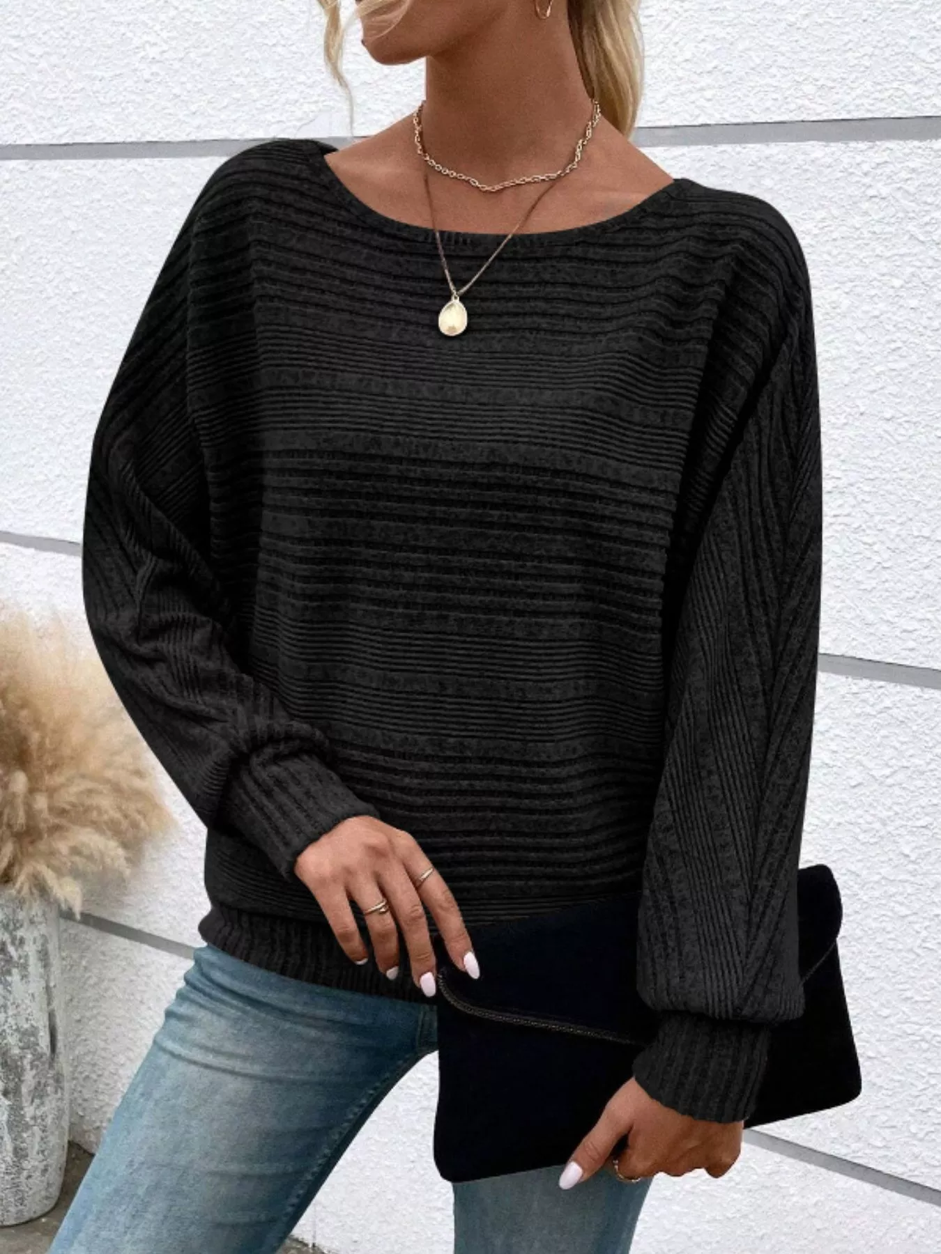 Ribbed Round Neck Long Sleeve Top - Image 21