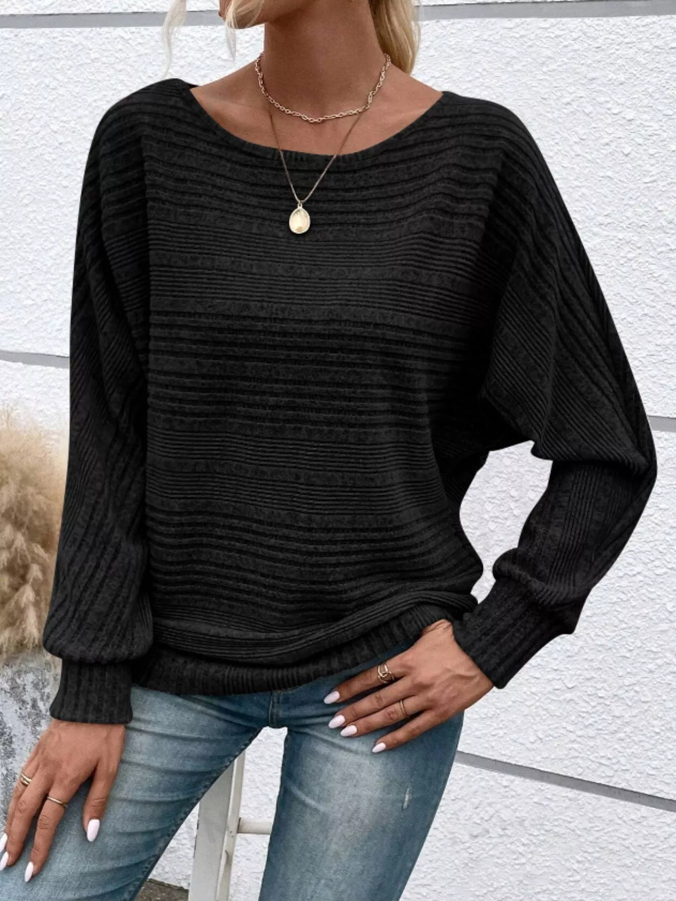 Ribbed Round Neck Long Sleeve Top - Image 23