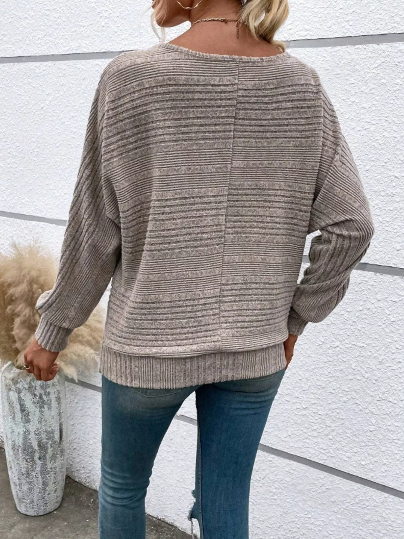 Ribbed Round Neck Long Sleeve Top - Image 5