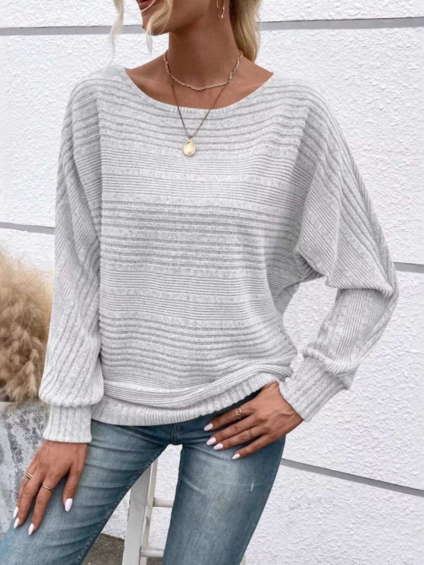 Ribbed Round Neck Long Sleeve Top - Image 6