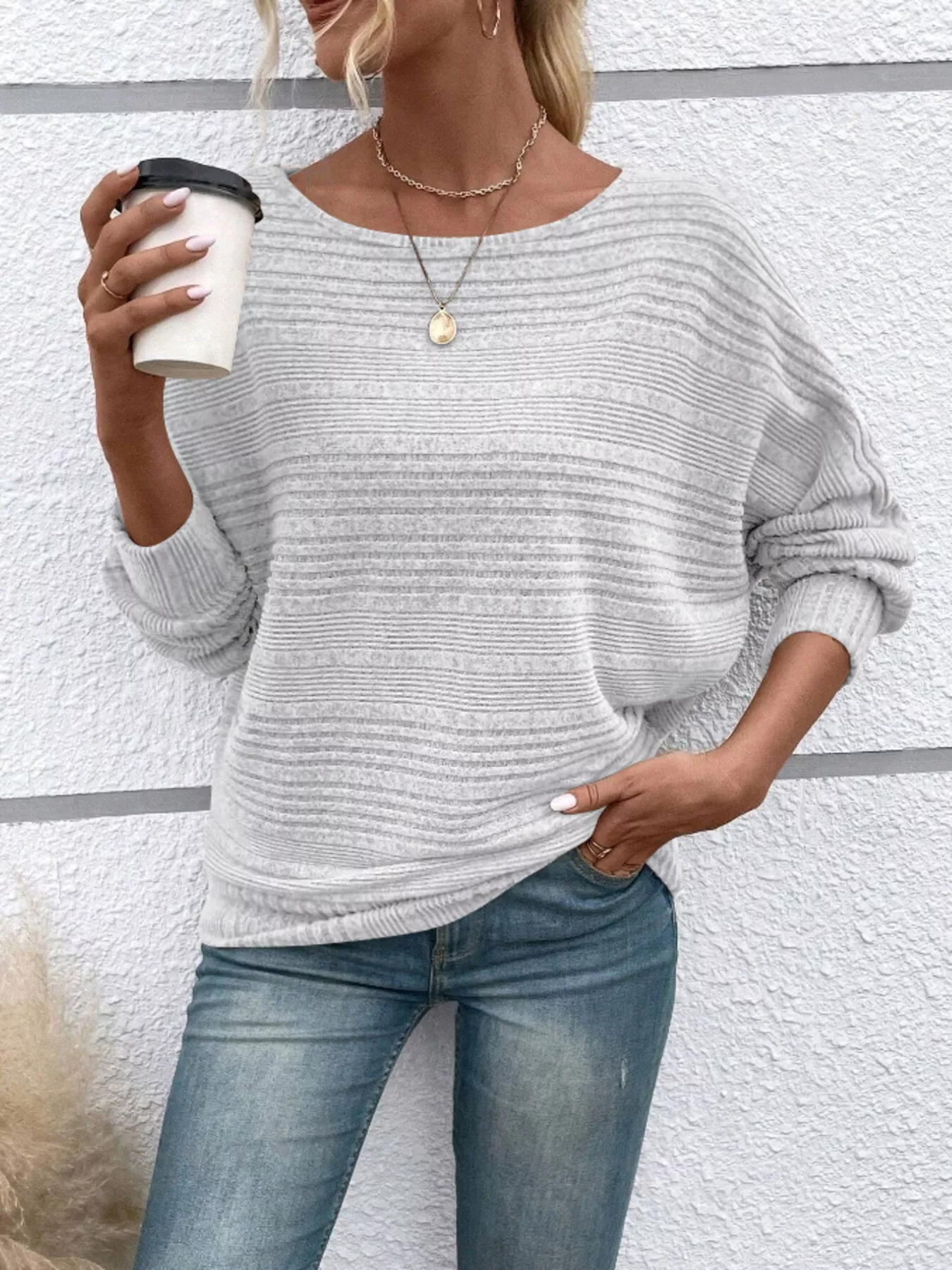 Ribbed Round Neck Long Sleeve Top - Image 7